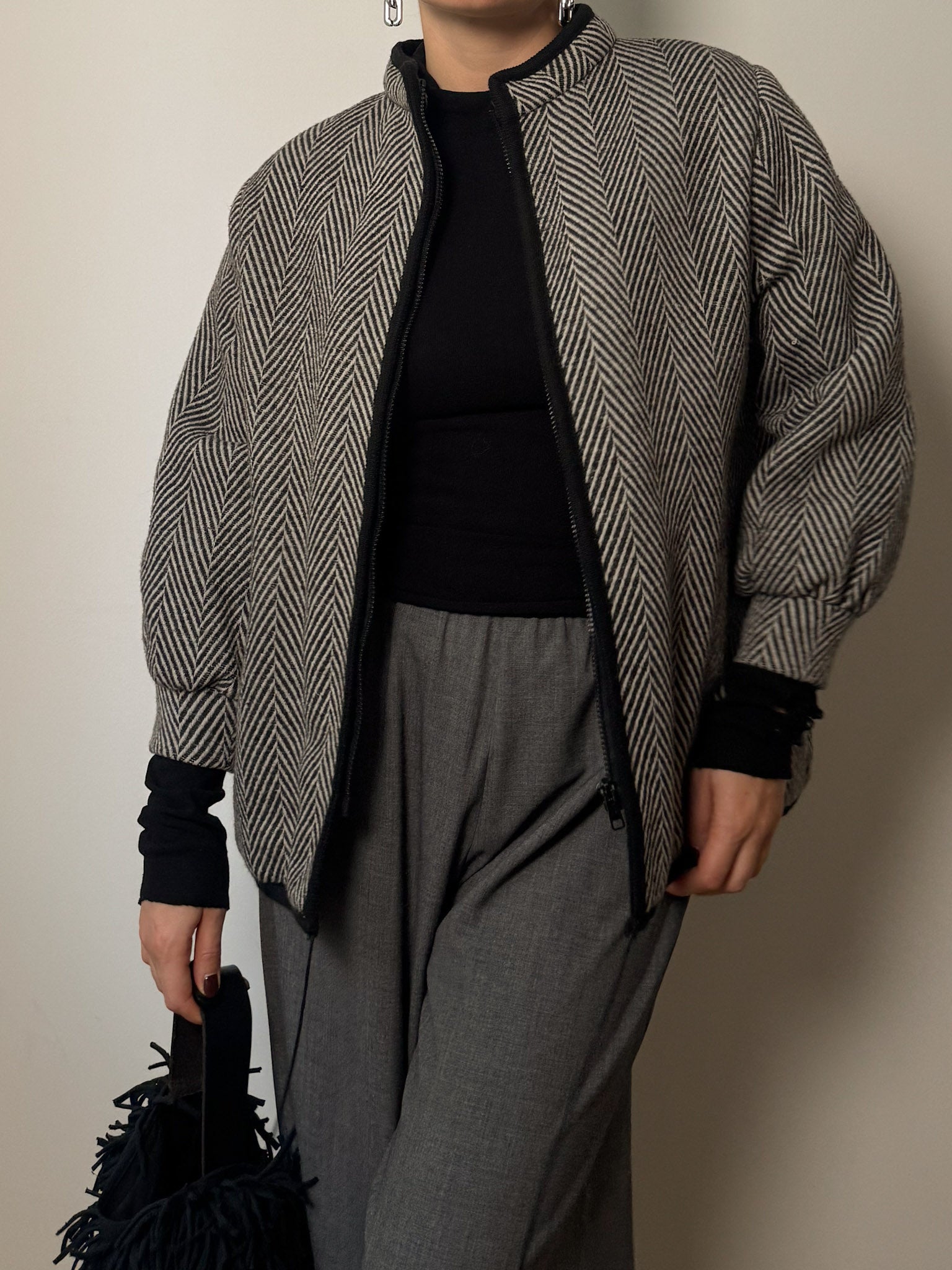 Pure wool black and white bomber