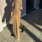 Velvet camel long skirt
