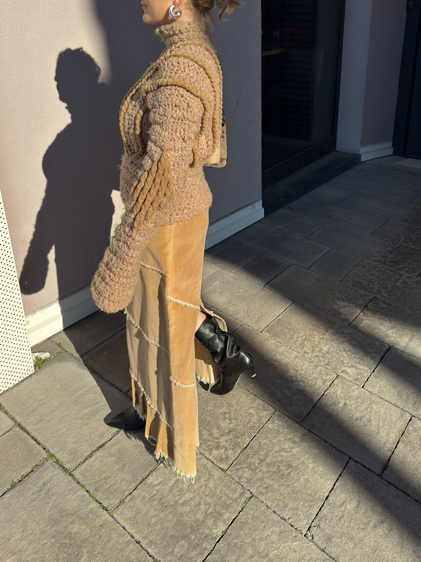 Velvet camel long skirt