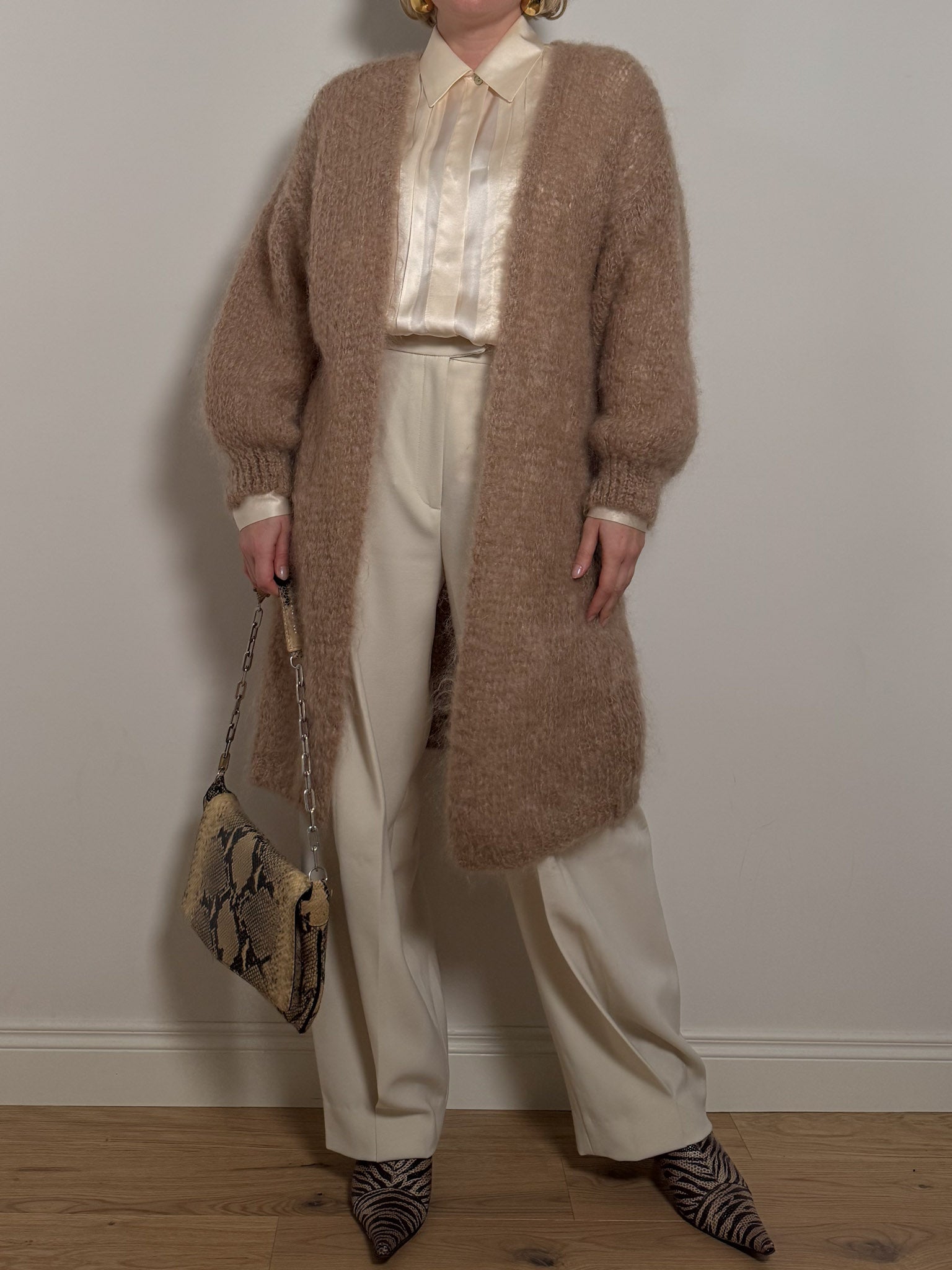 Mohair and wool camel maxi cardigan