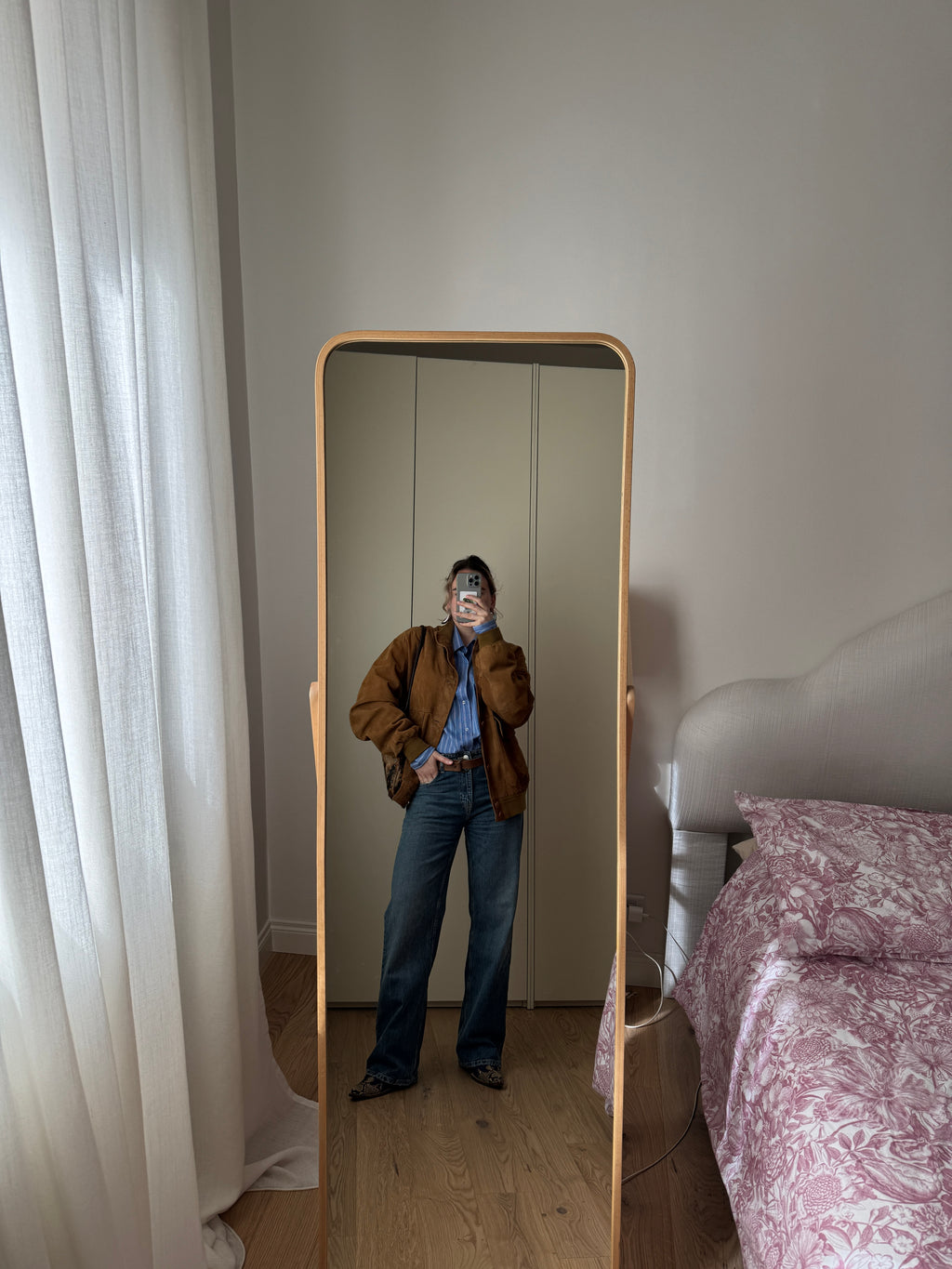 Real suede caramel bomber