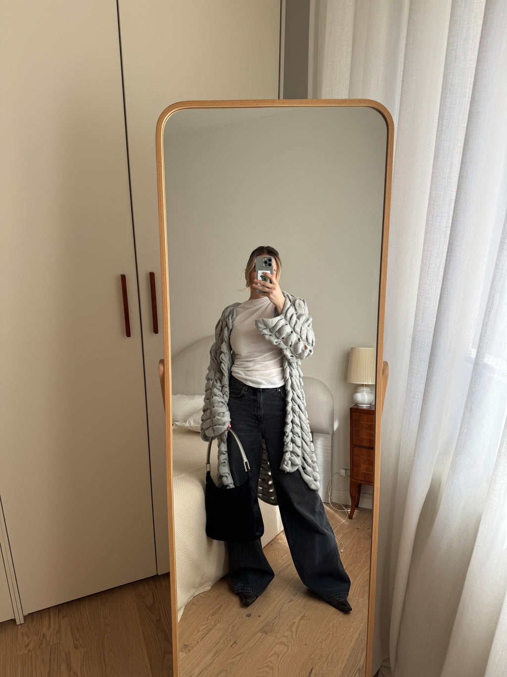 Wool blend grey maxi cardigan