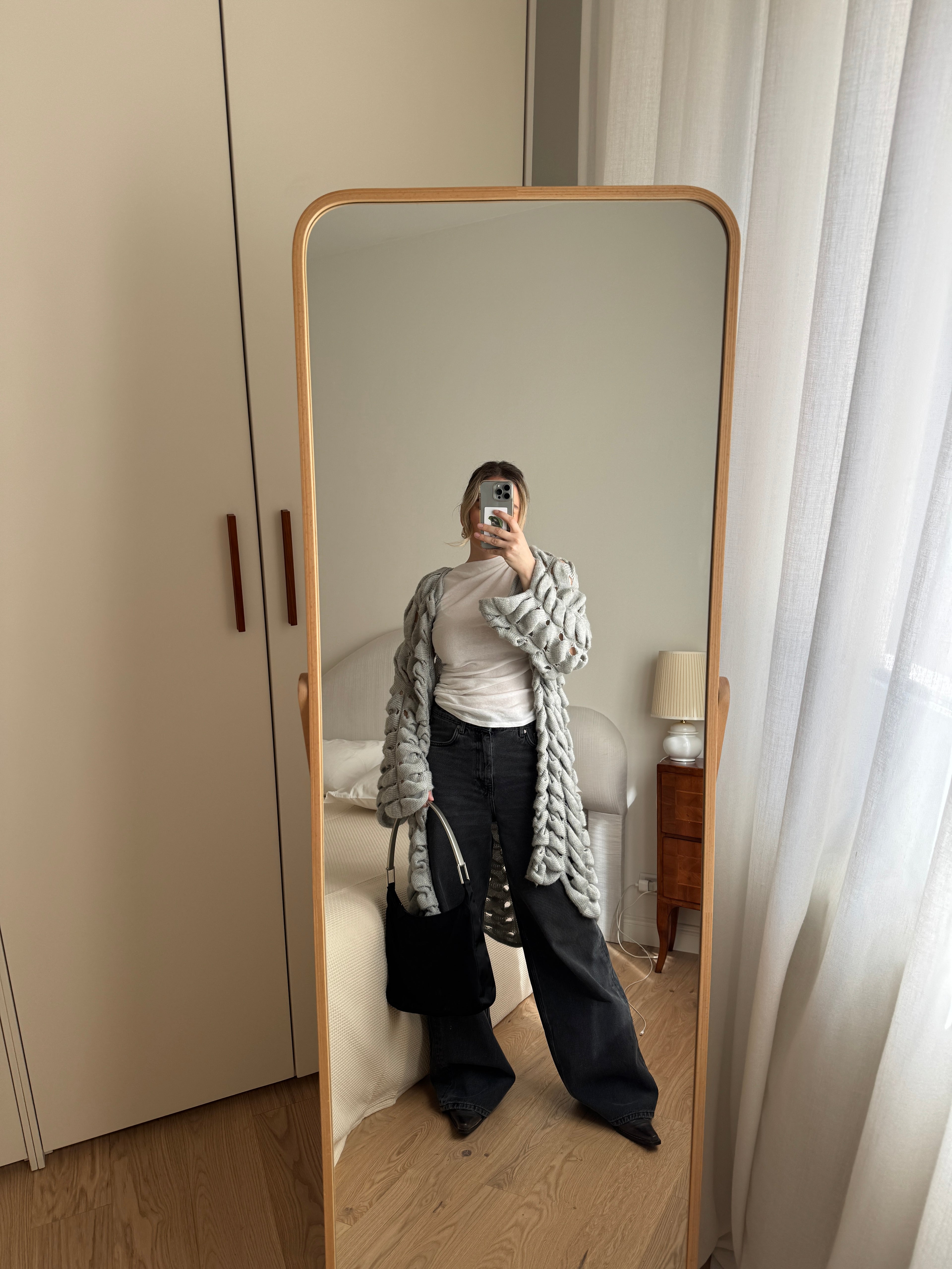 Wool blend grey maxi cardigan