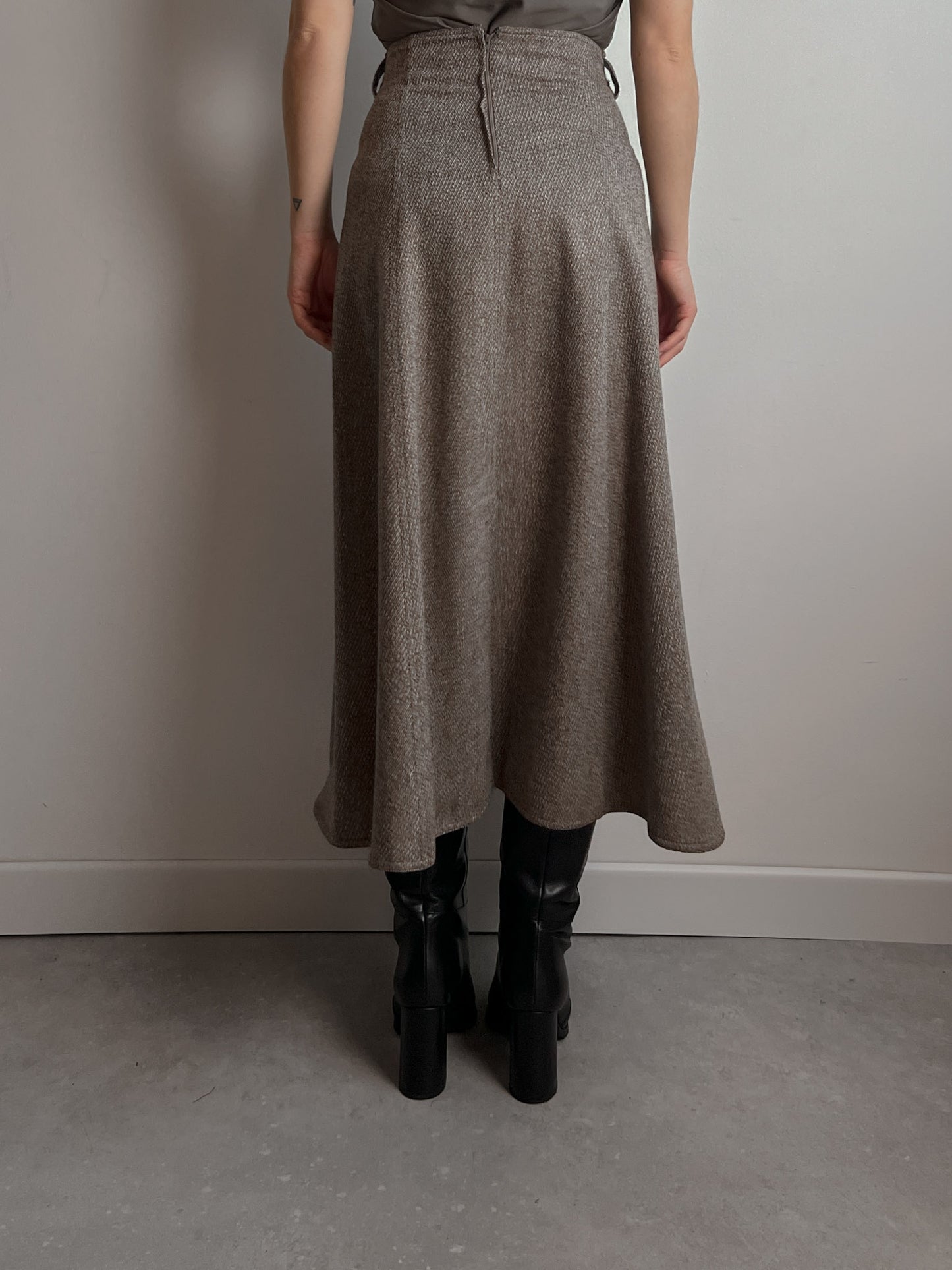 Pure virgin wool taupe long skirt