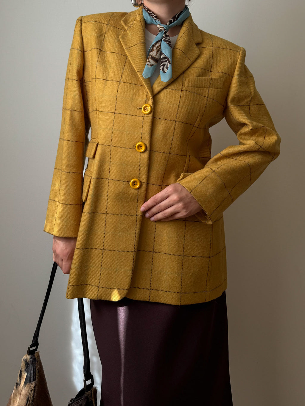 Pure wool check yellow blazer