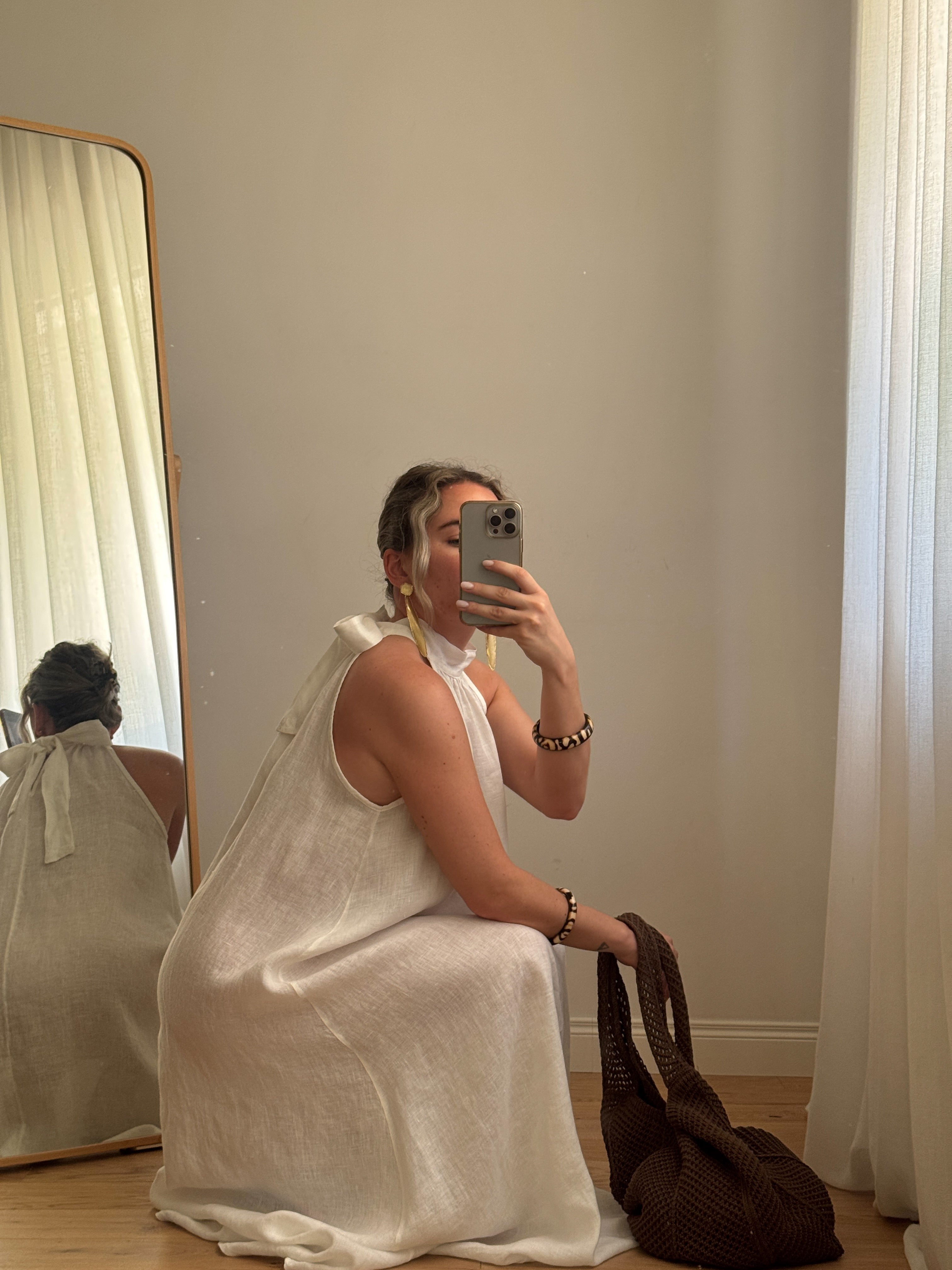 Abito in lino con fiocco - Bianco