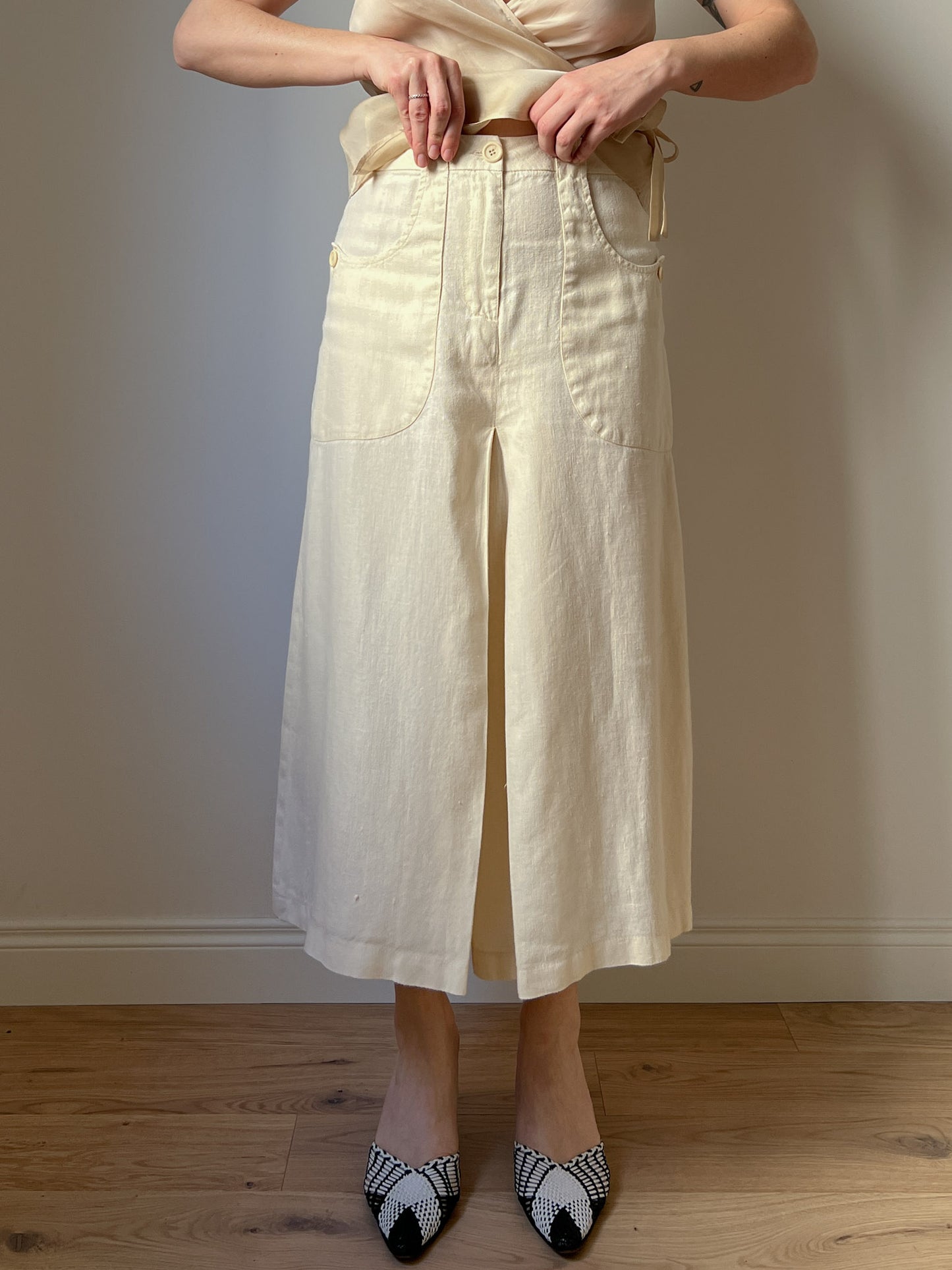 Pure linen ivory trouser skirt