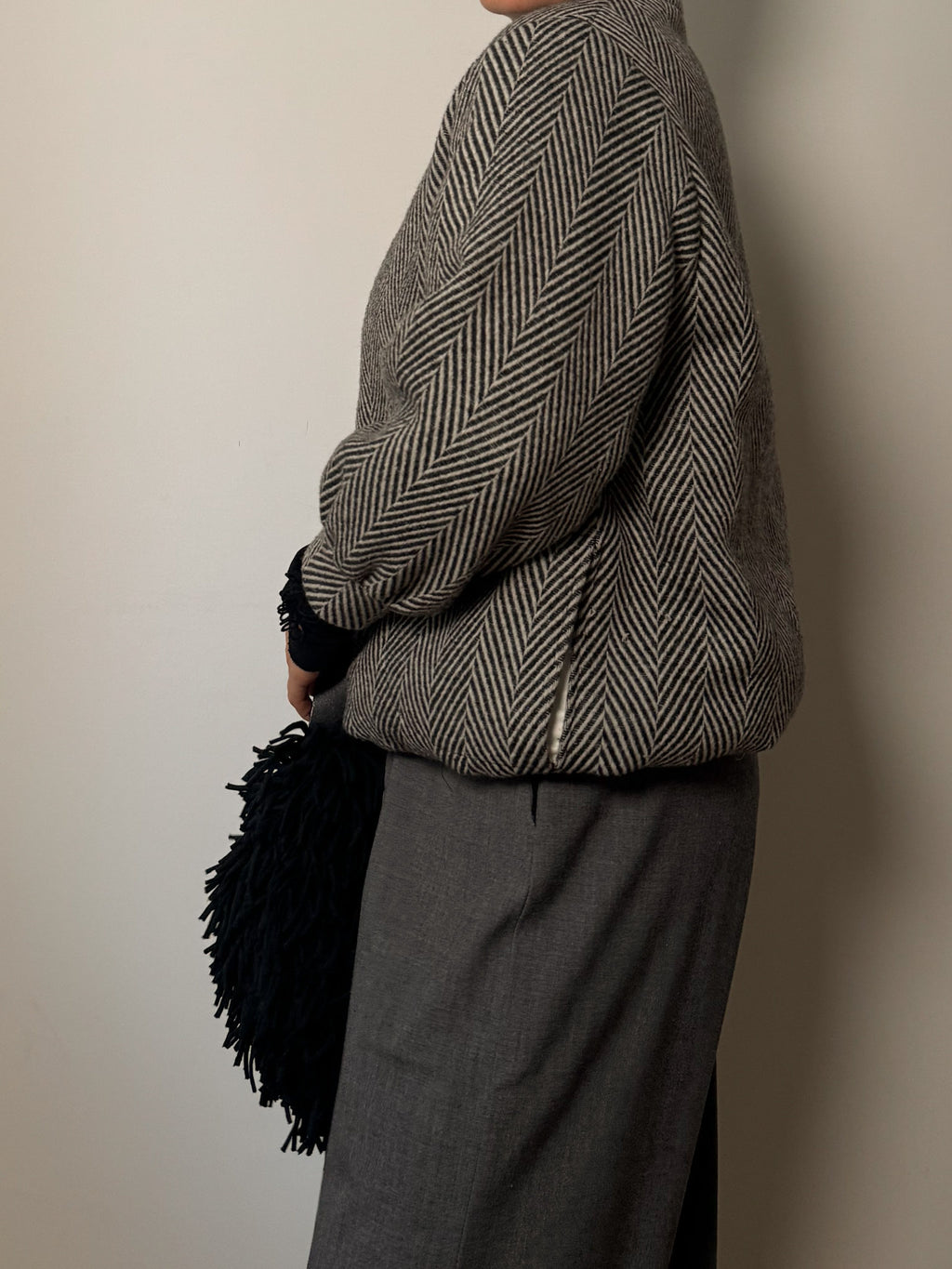 Pure wool black and white bomber