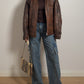 Real leather distressed jacket