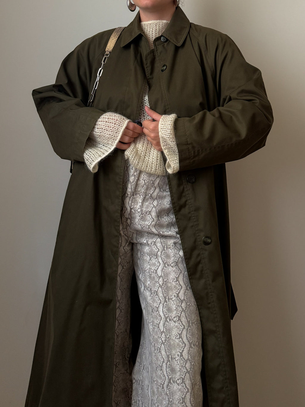 Cotton kaki green long trench