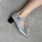 Genuine leather grey slingback