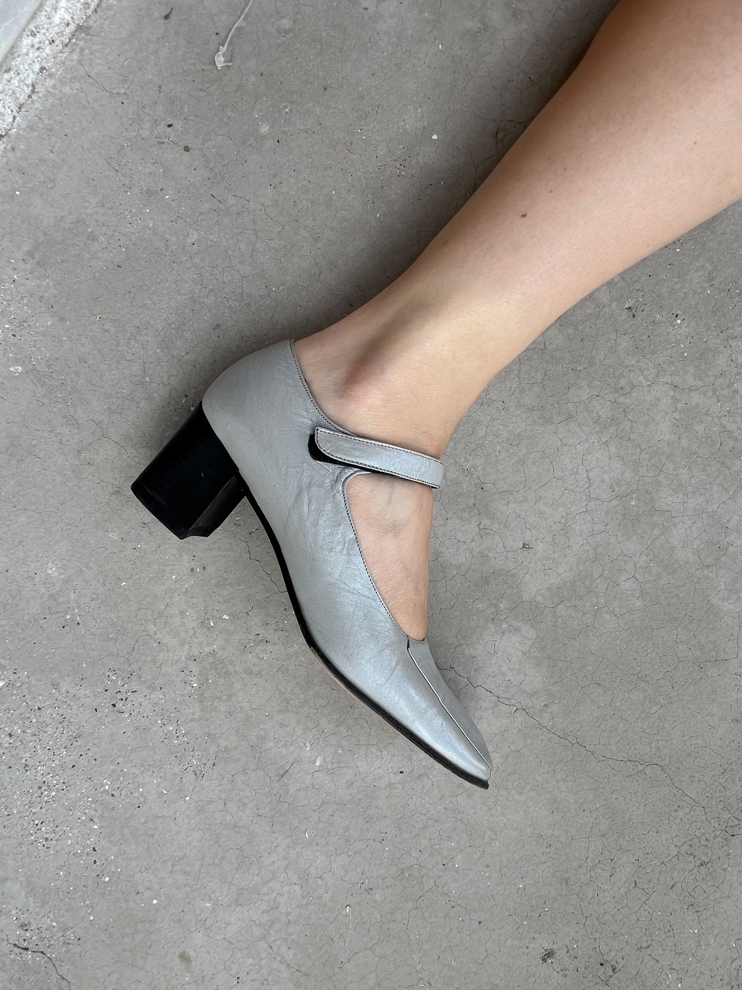 Genuine leather grey slingback