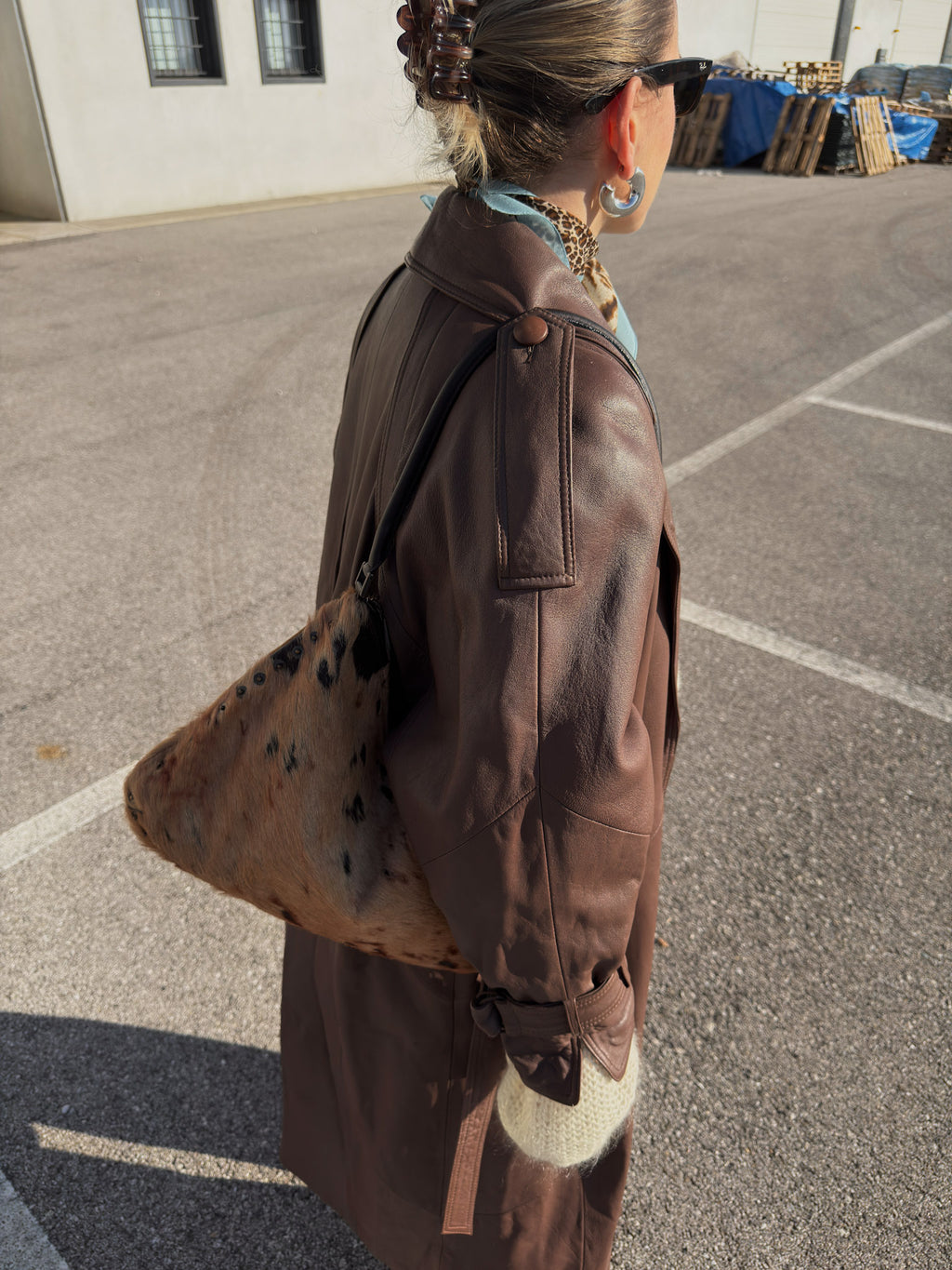 Genuin leather chocolate trench coat