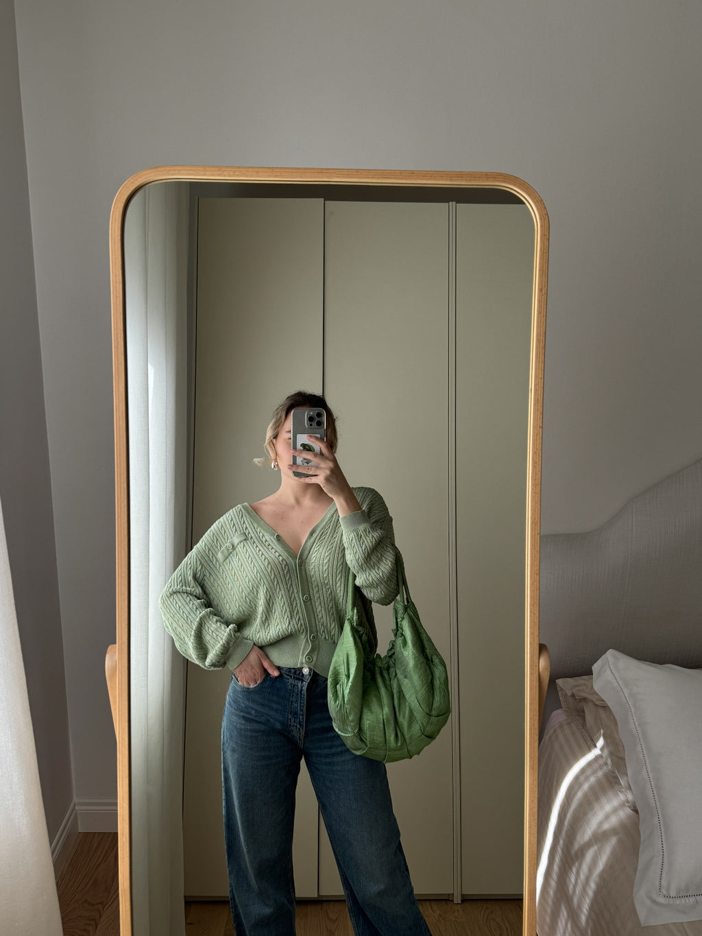 Cotton and viscose green cardigan