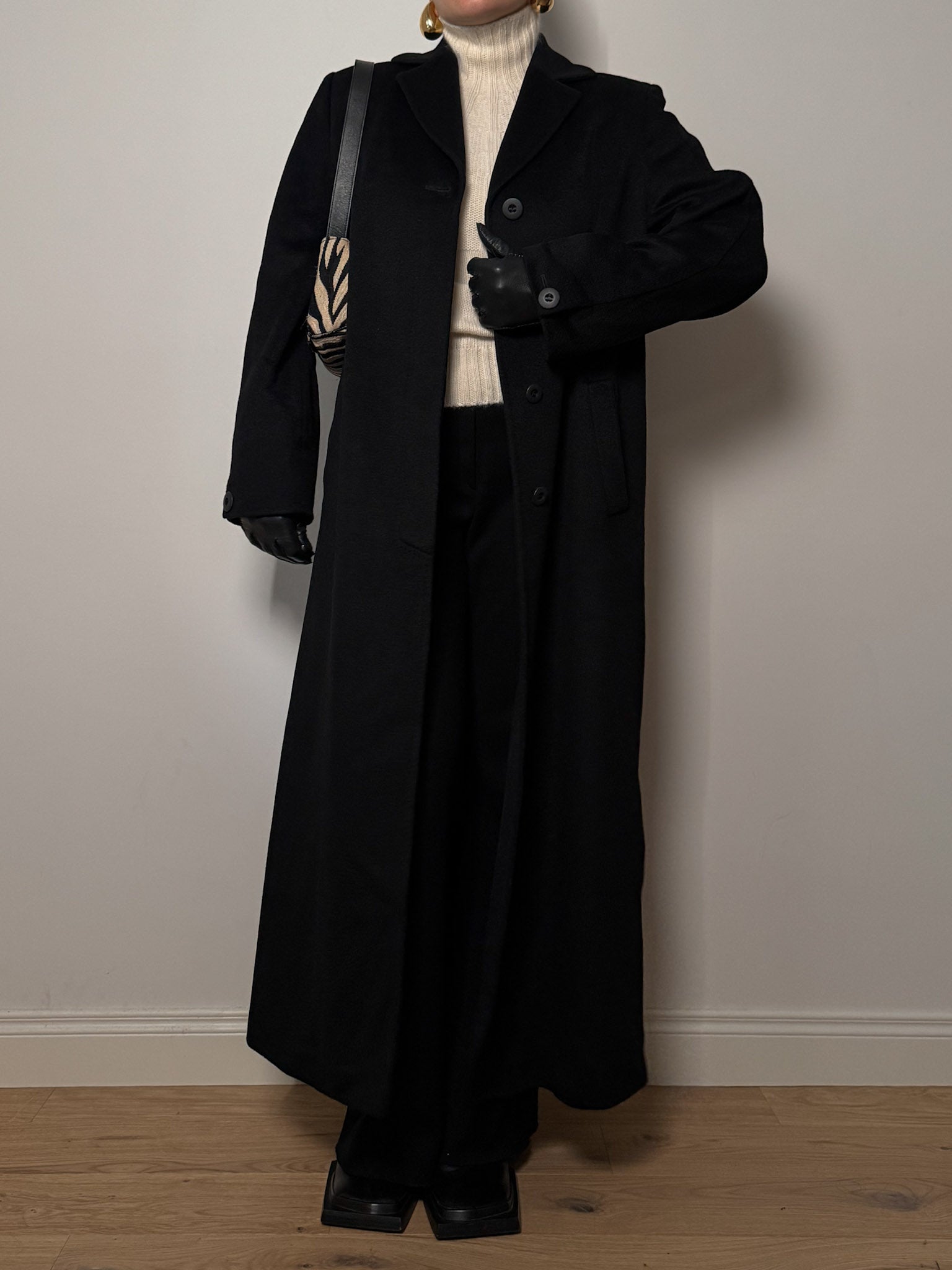 Pure camel hair black long coat