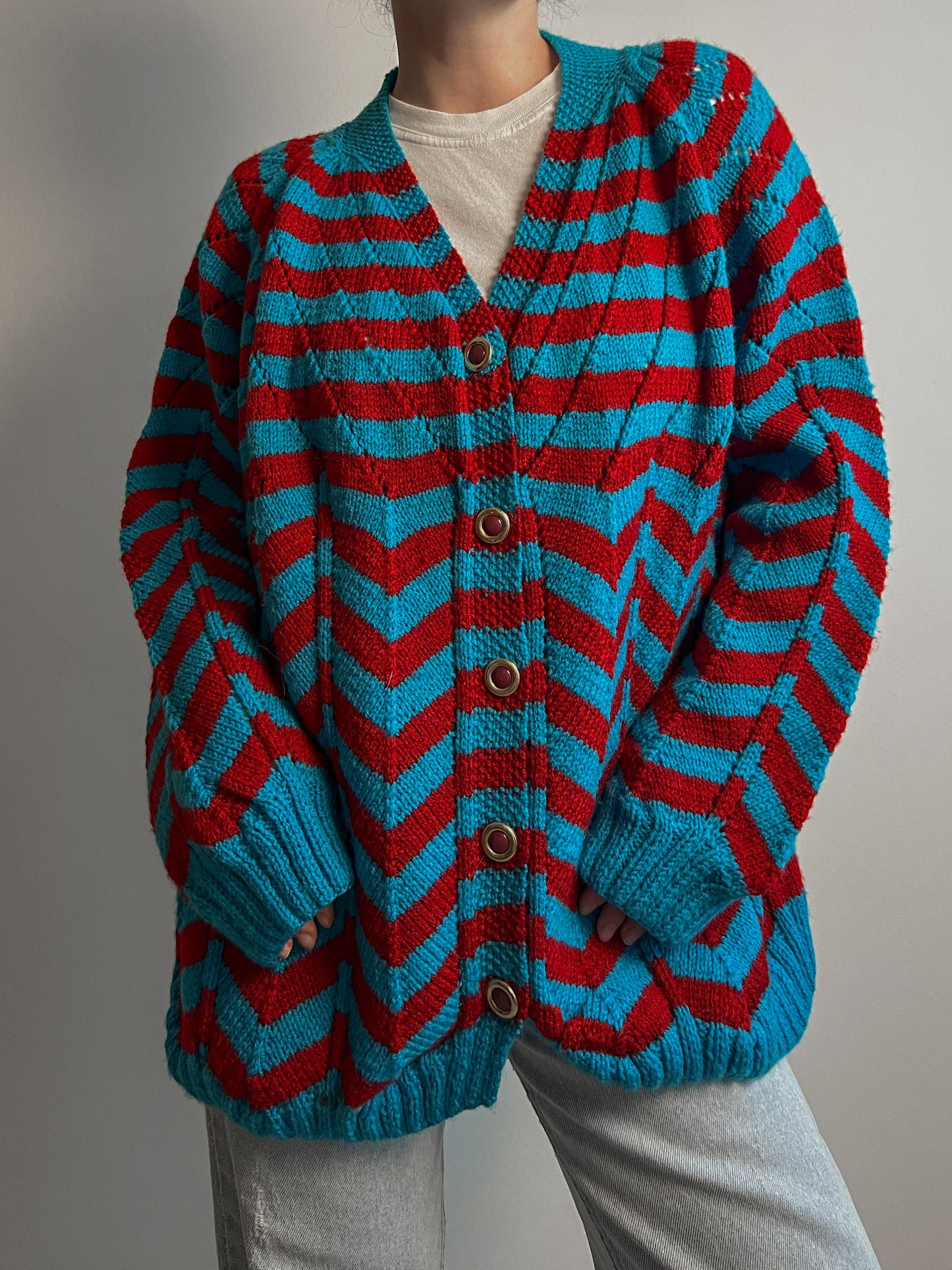 Wool embroidered striped cardigan