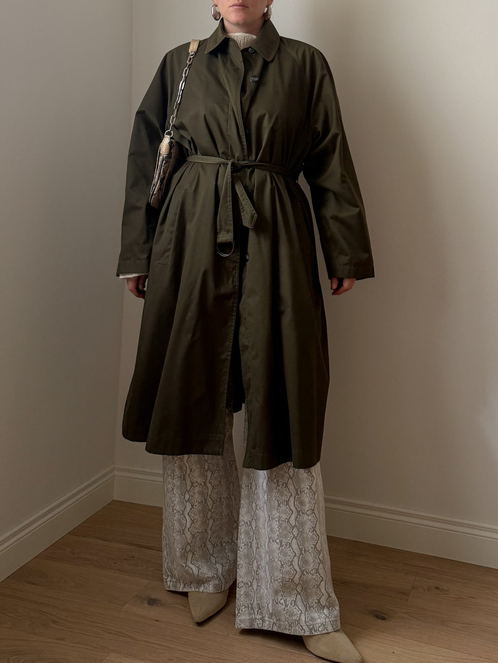 Cotton kaki green long trench