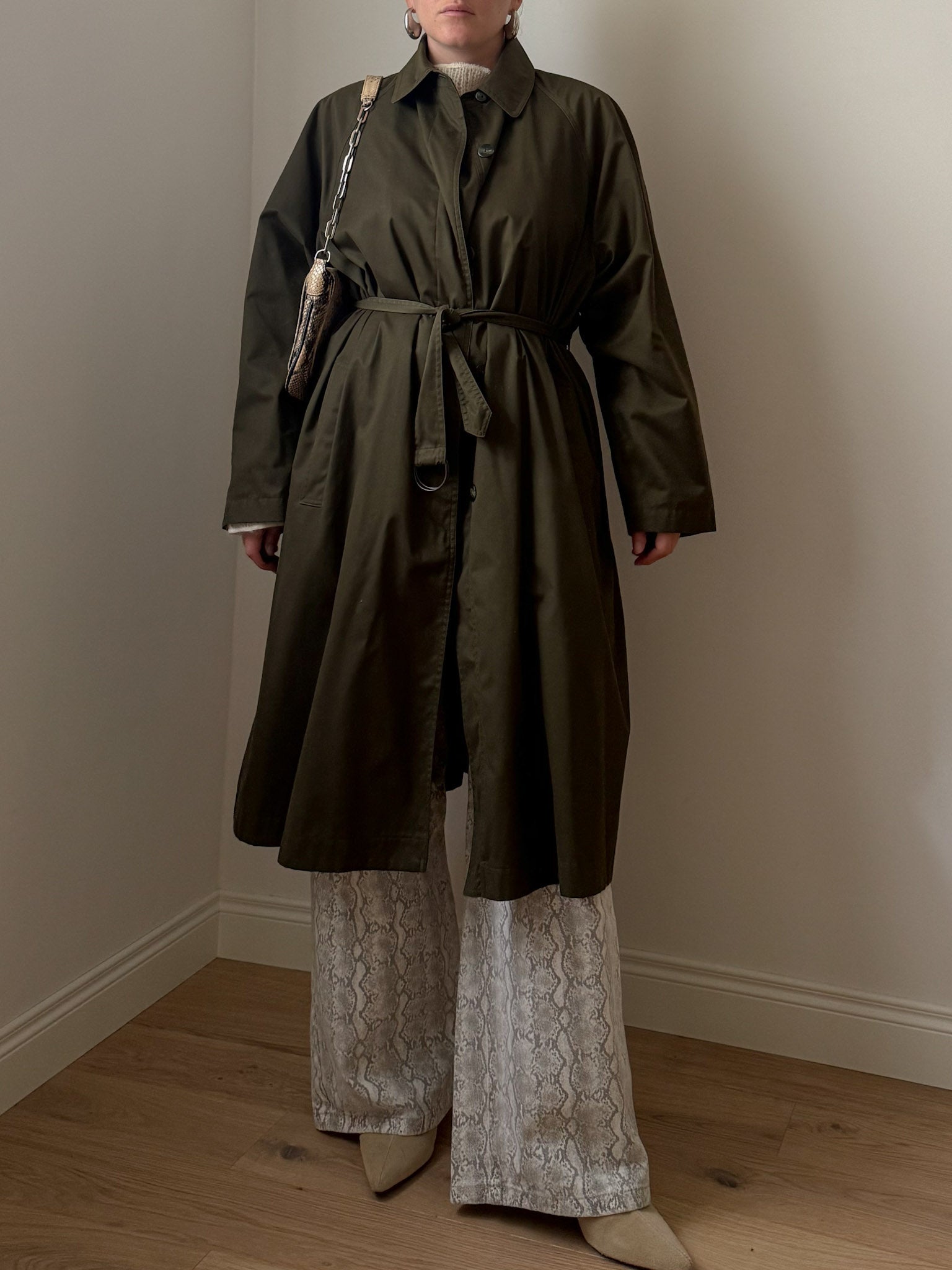 Cotton kaki green long trench