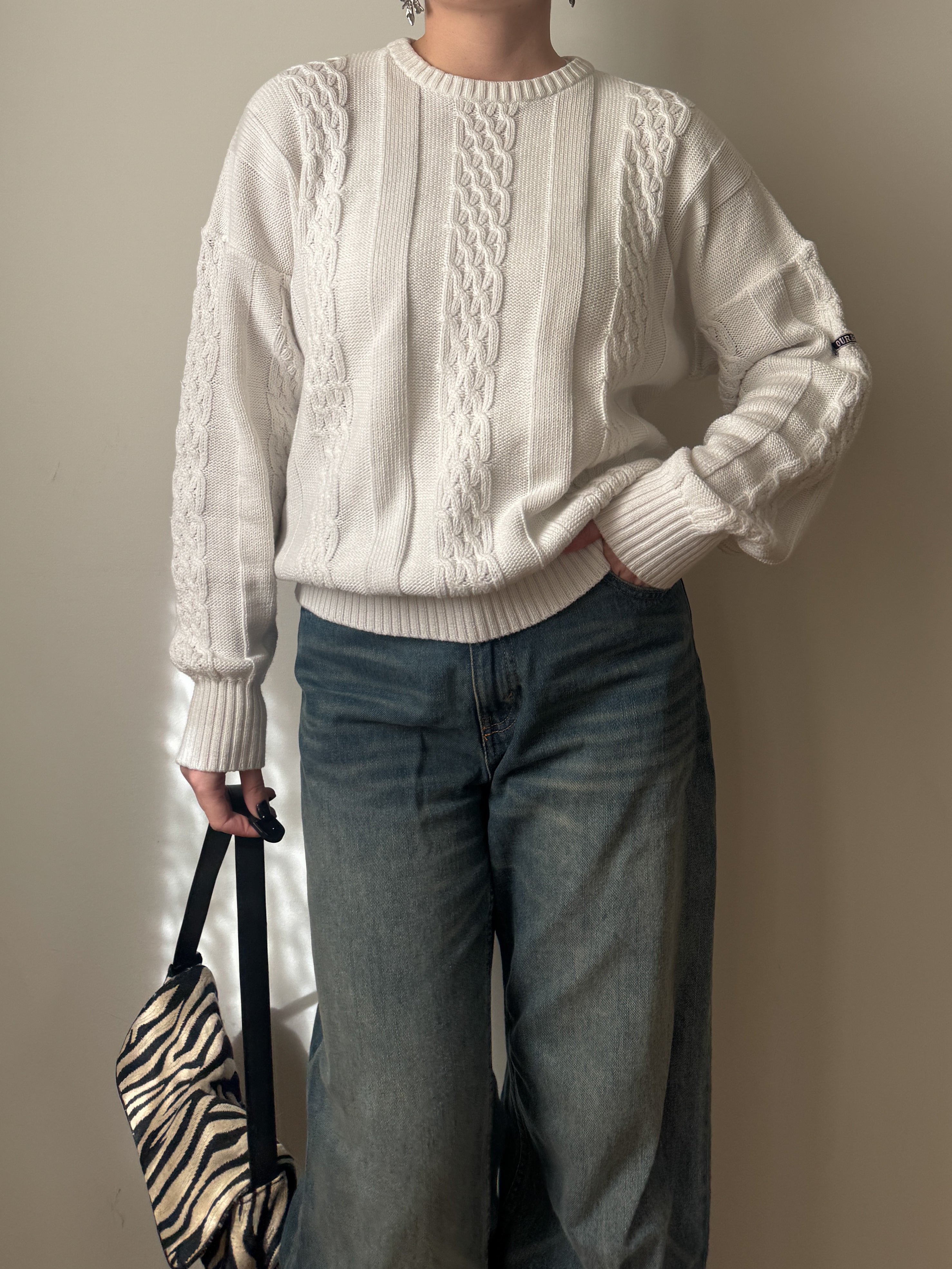 Maglione vintage in puro cotone lavorazione a treccia