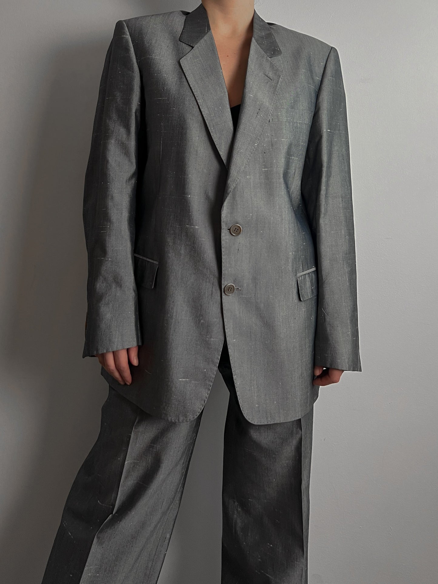 Pure shantung silk grey suit