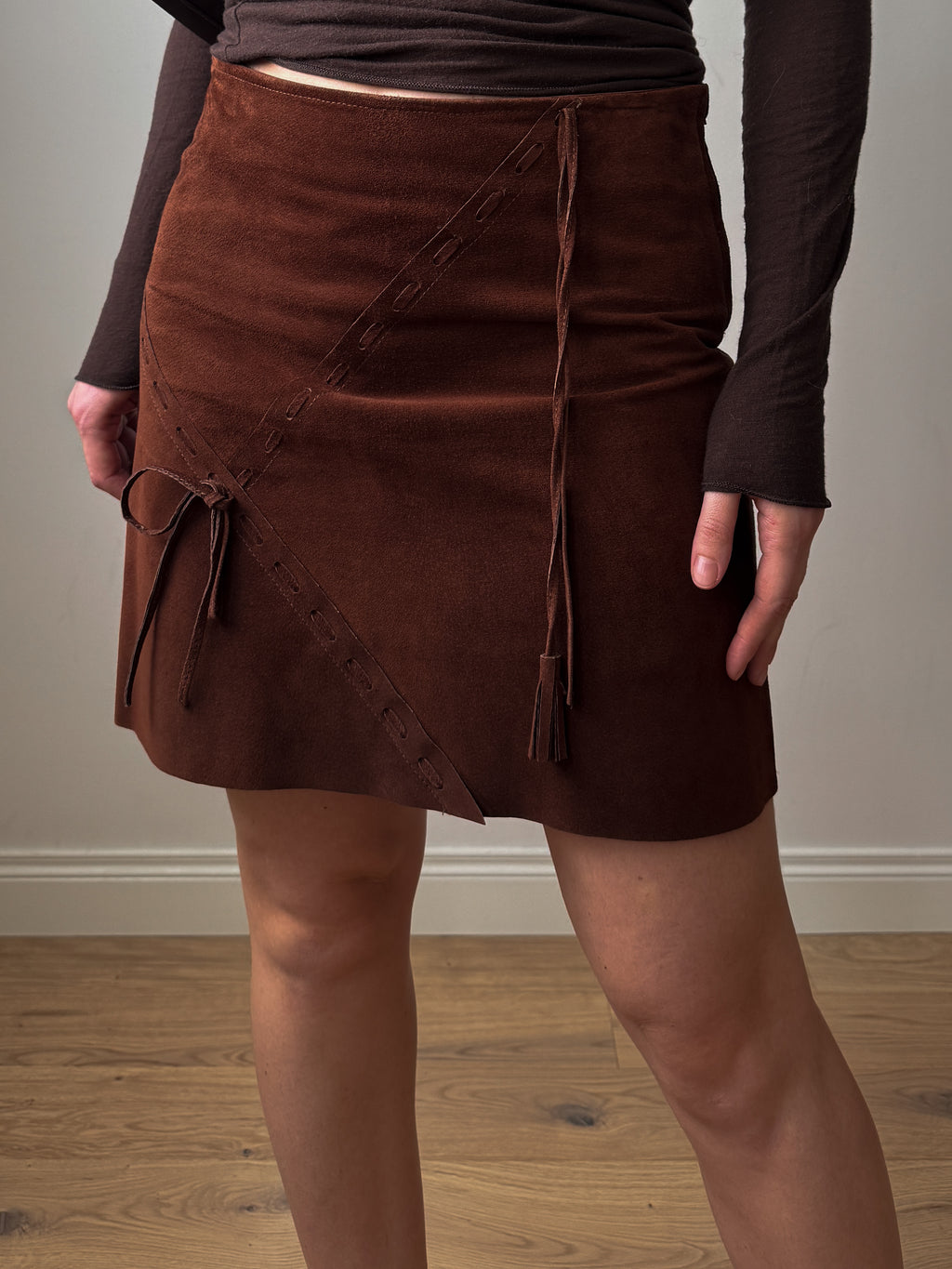 Real suede chestnut skirt