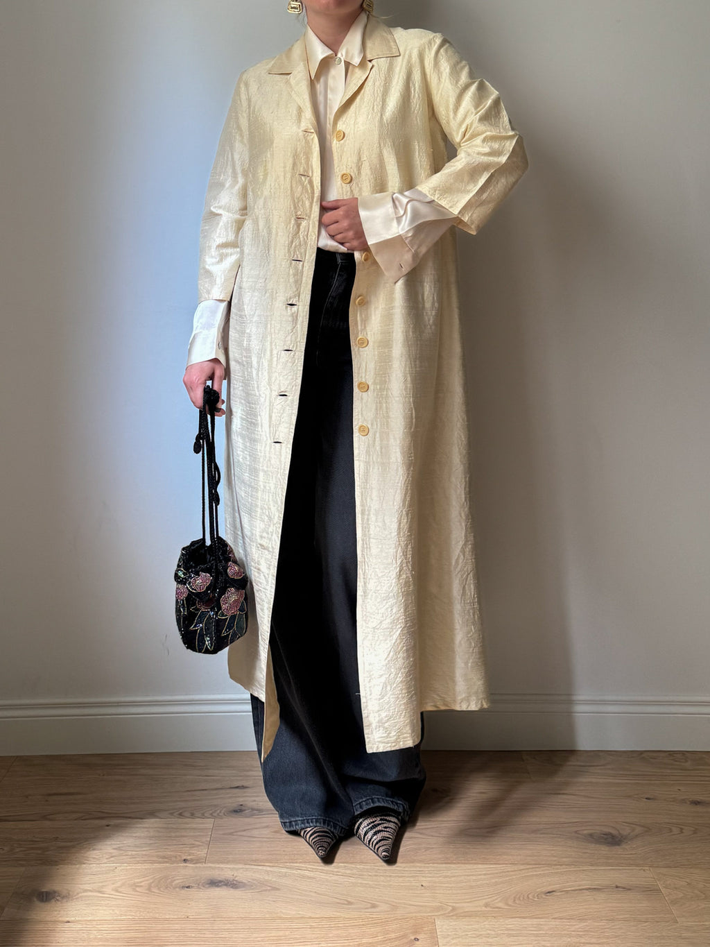 Shantung silk ivory duster