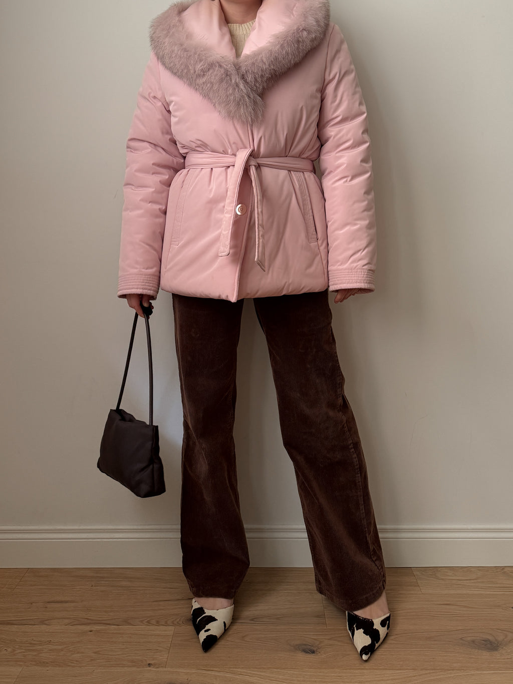 Padded jacket with real fur details