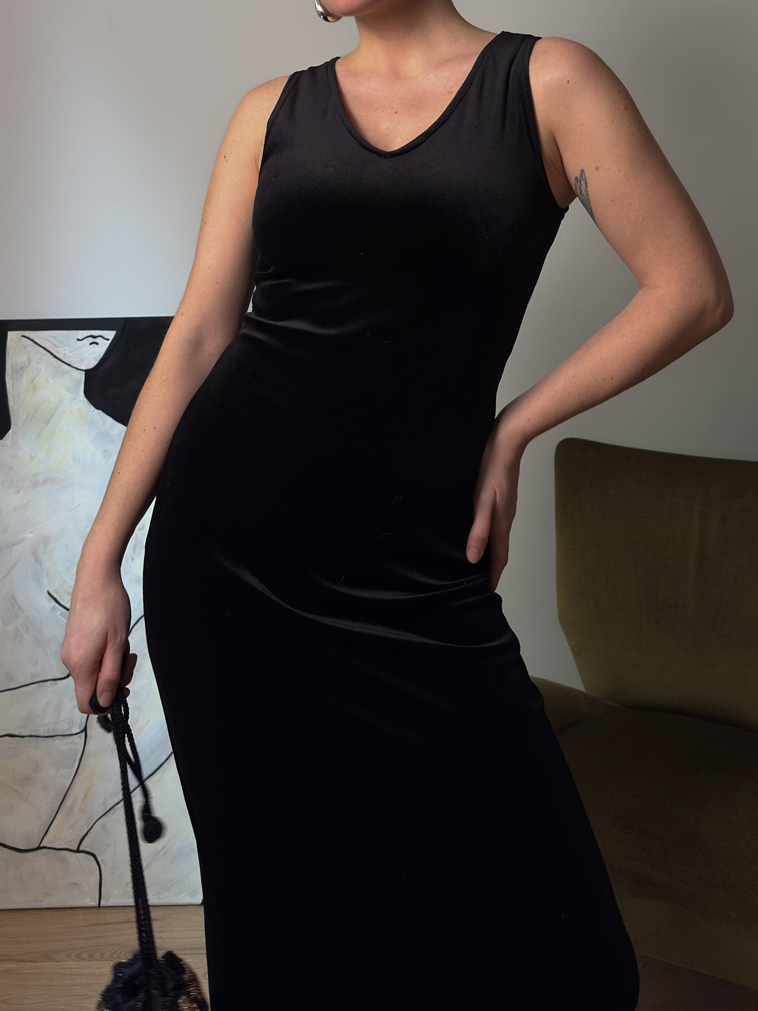 Velvet black long dress