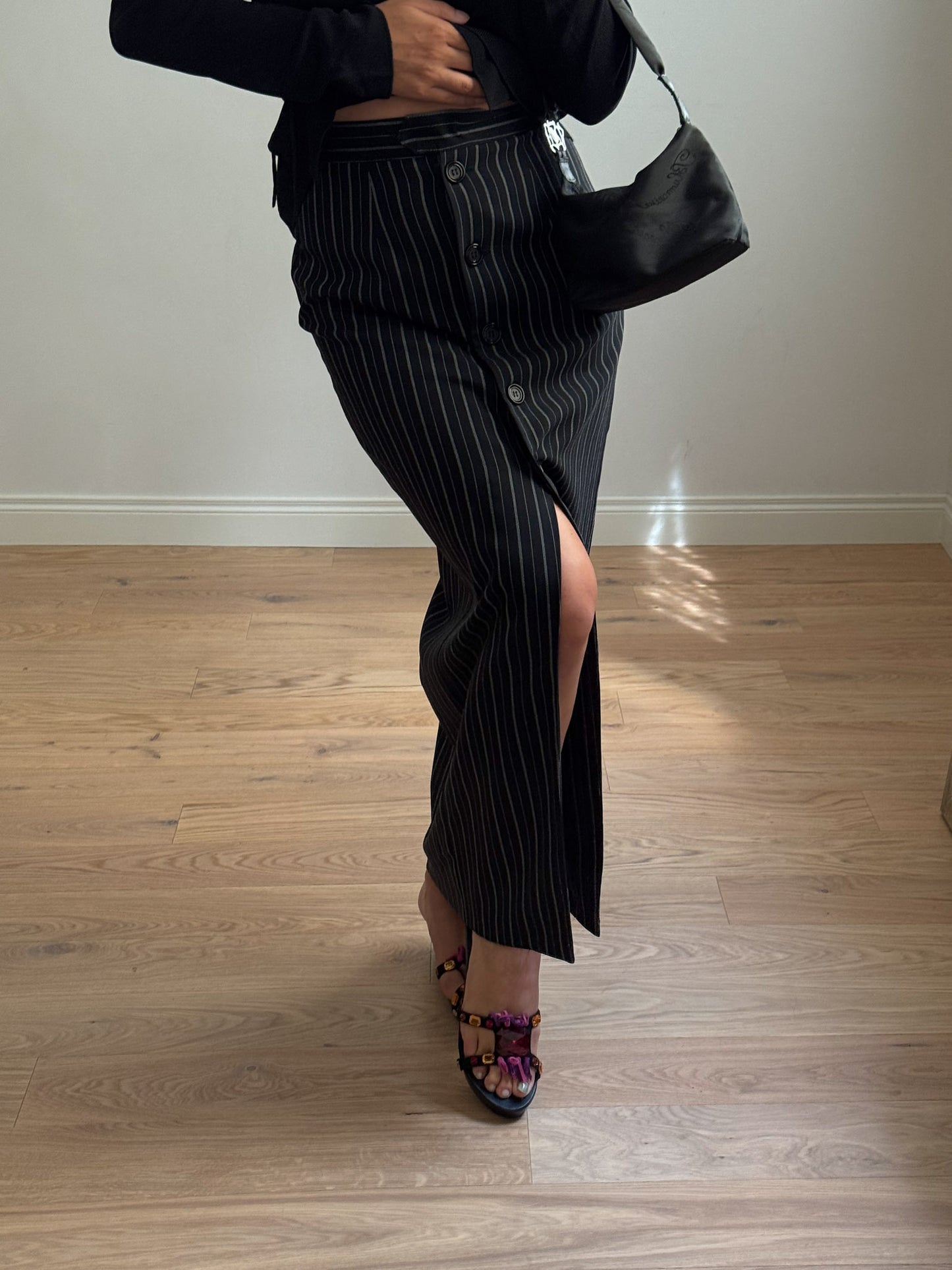 Pinstriped black skirt