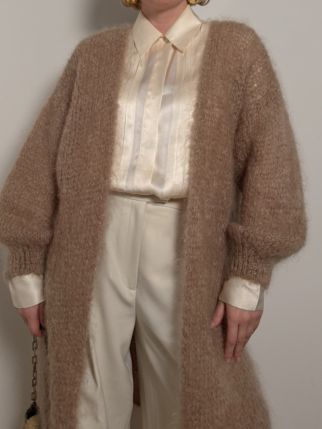 Mohair and wool camel maxi cardigan
