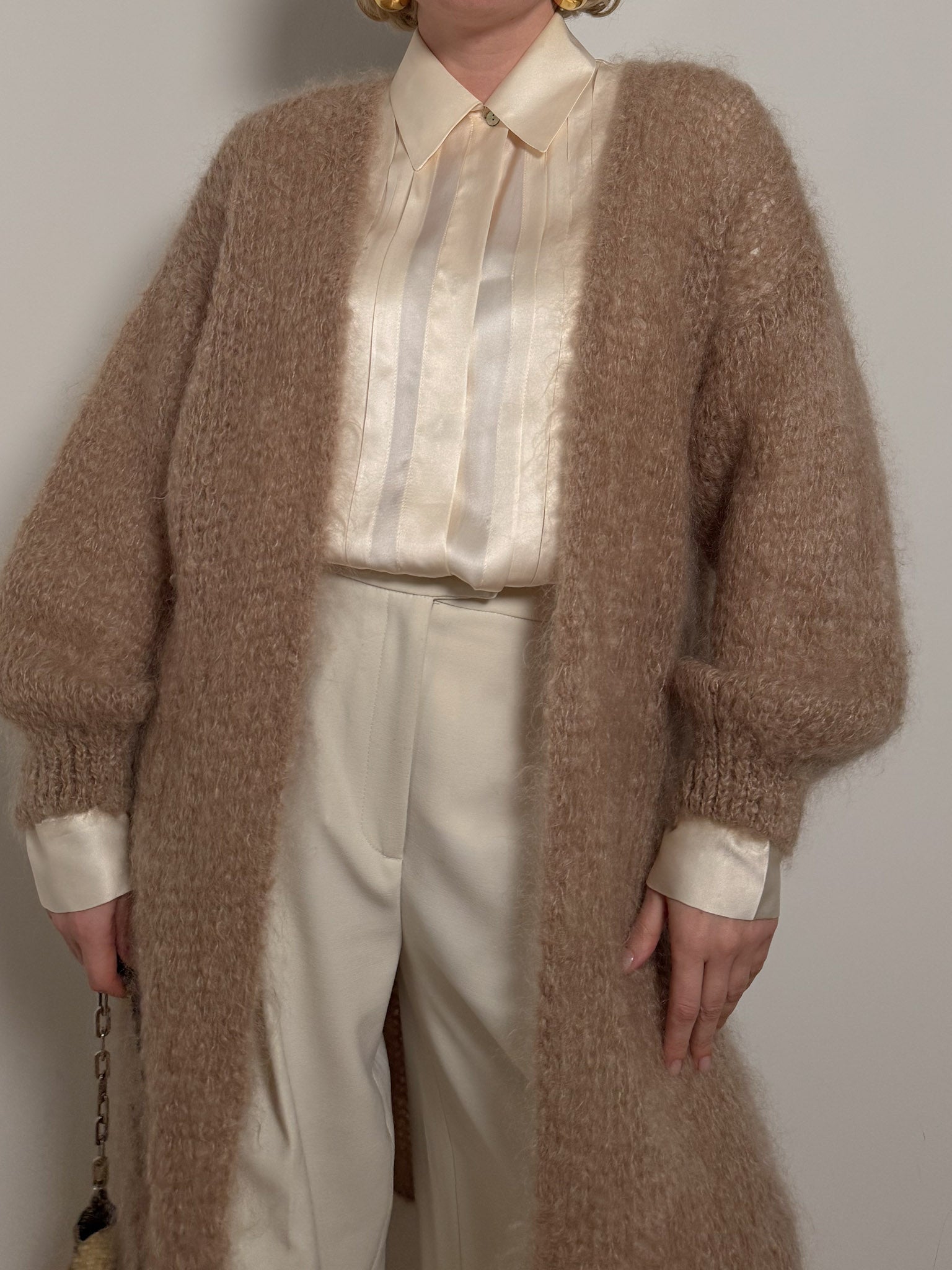 Mohair and wool camel maxi cardigan