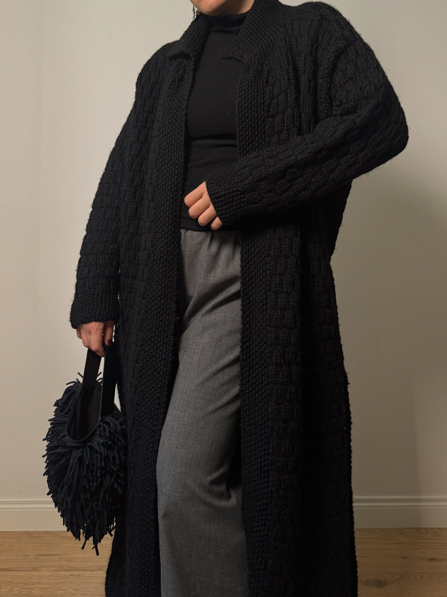 Pure wool embroidered maxi cardigan