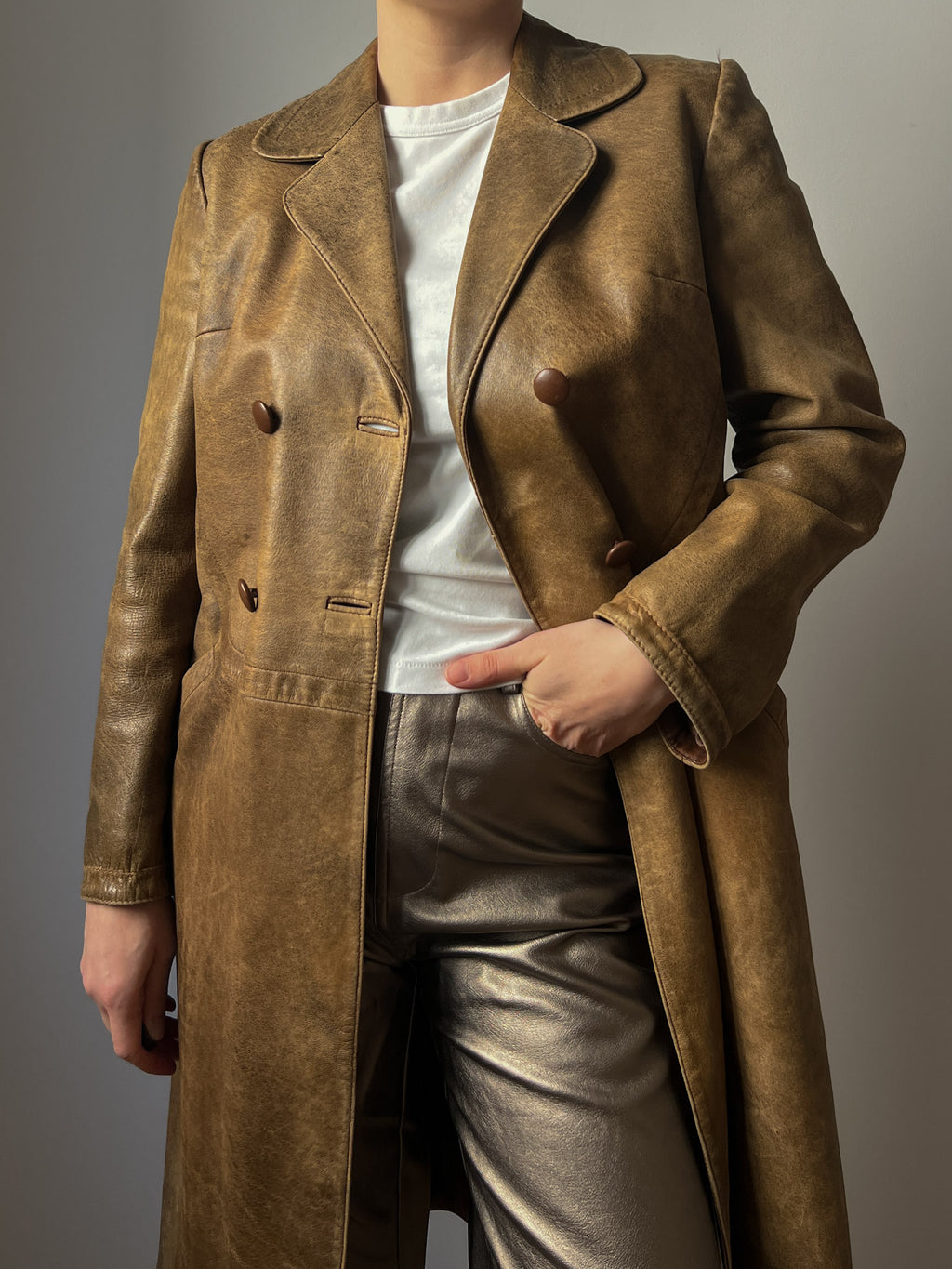 Real leather distressed jacket