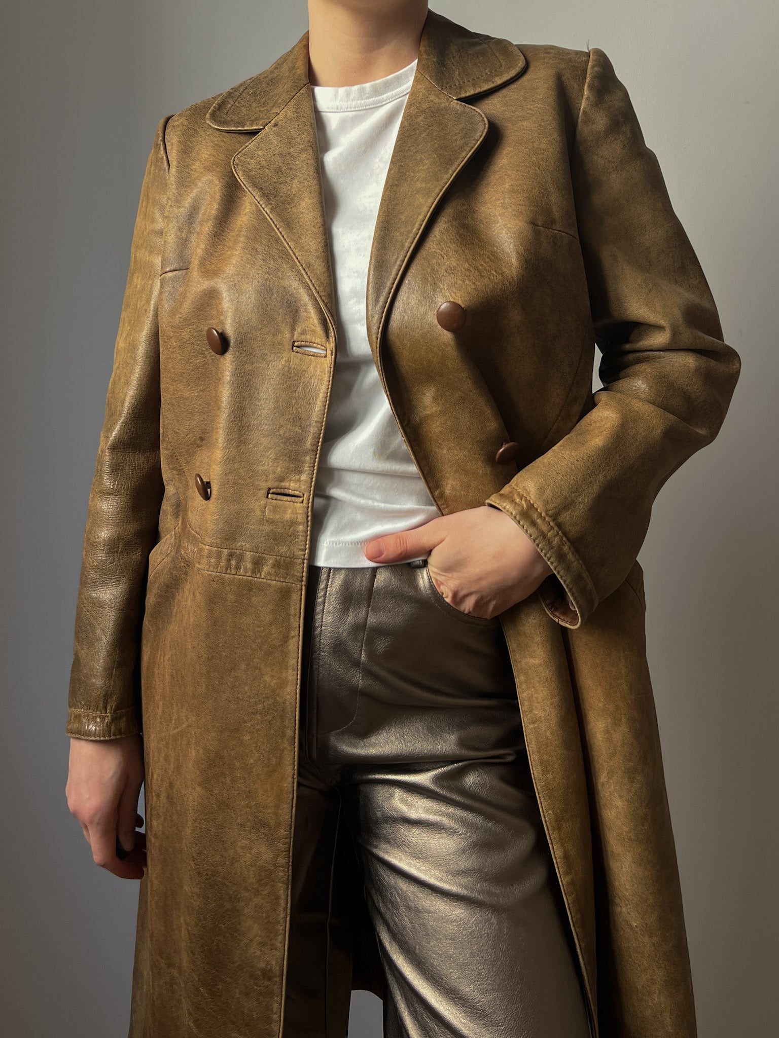 Real leather distressed jacket