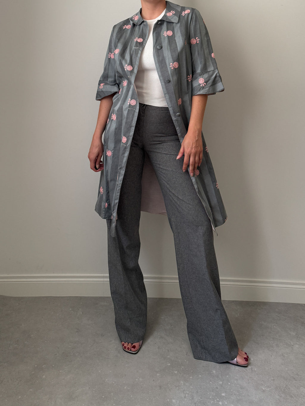Grey and pink dust coat