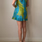 Pure silk sky and green mini dress