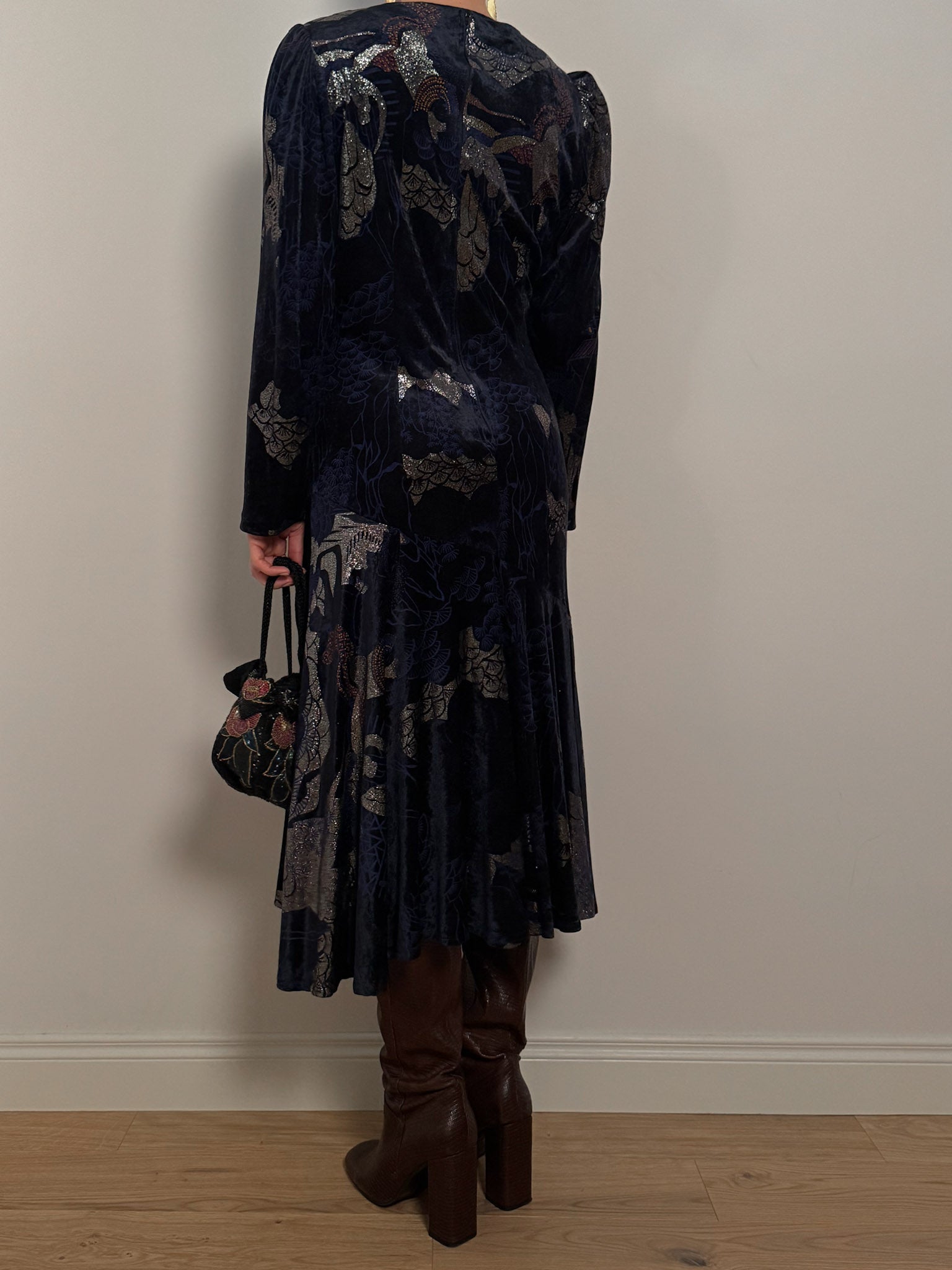 Velvet printed blue dress