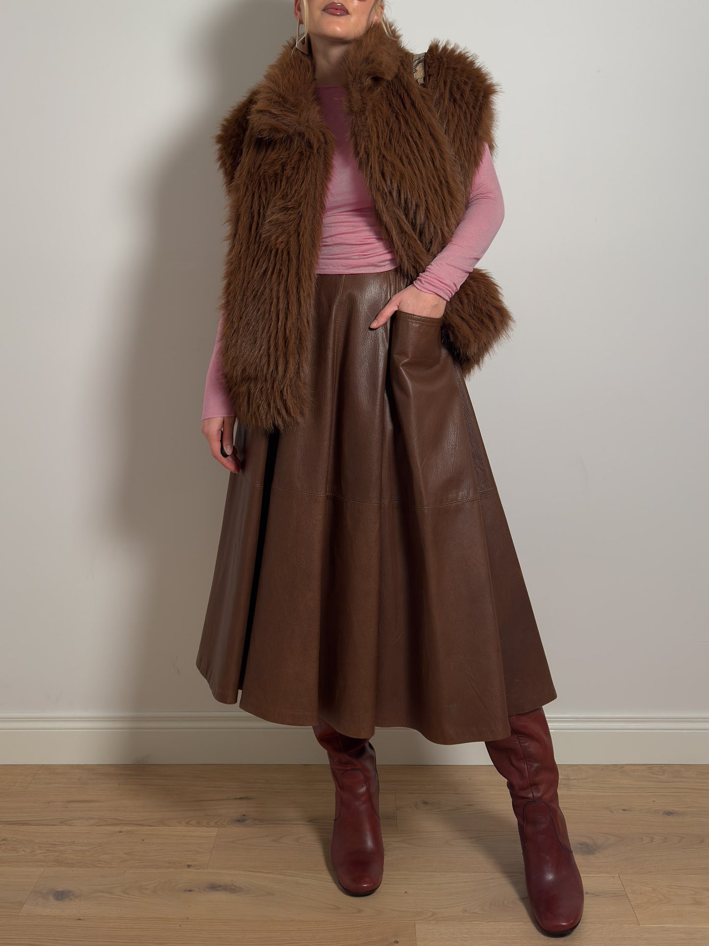 Real leather rust skirt