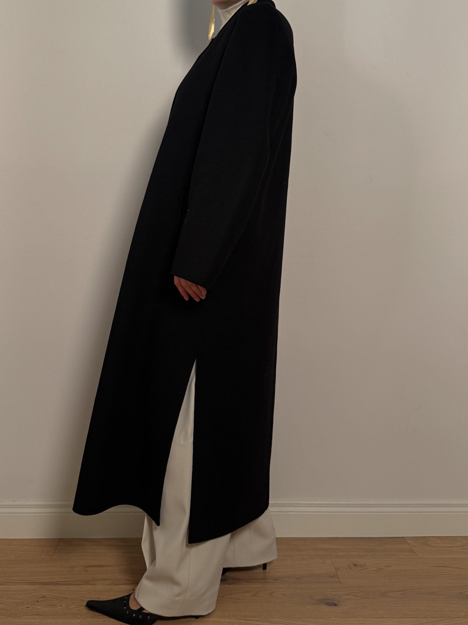 Pure wool black long coat