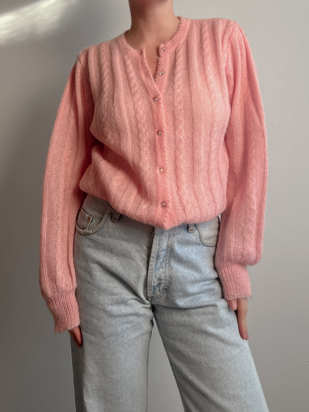 Mohair and wool pink cardigan