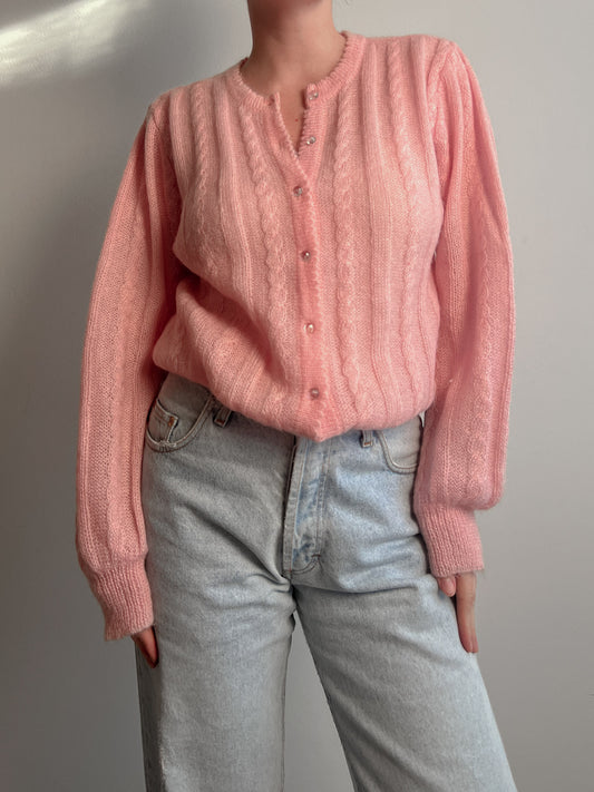 Mohair and wool pink cardigan