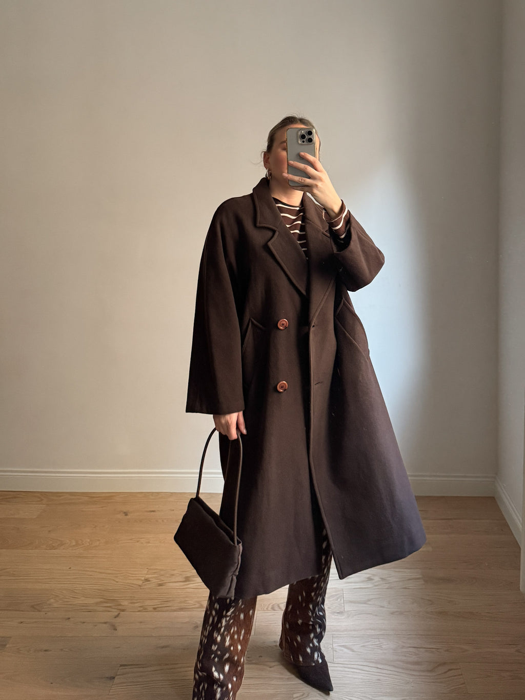 Wool chocolate long coat