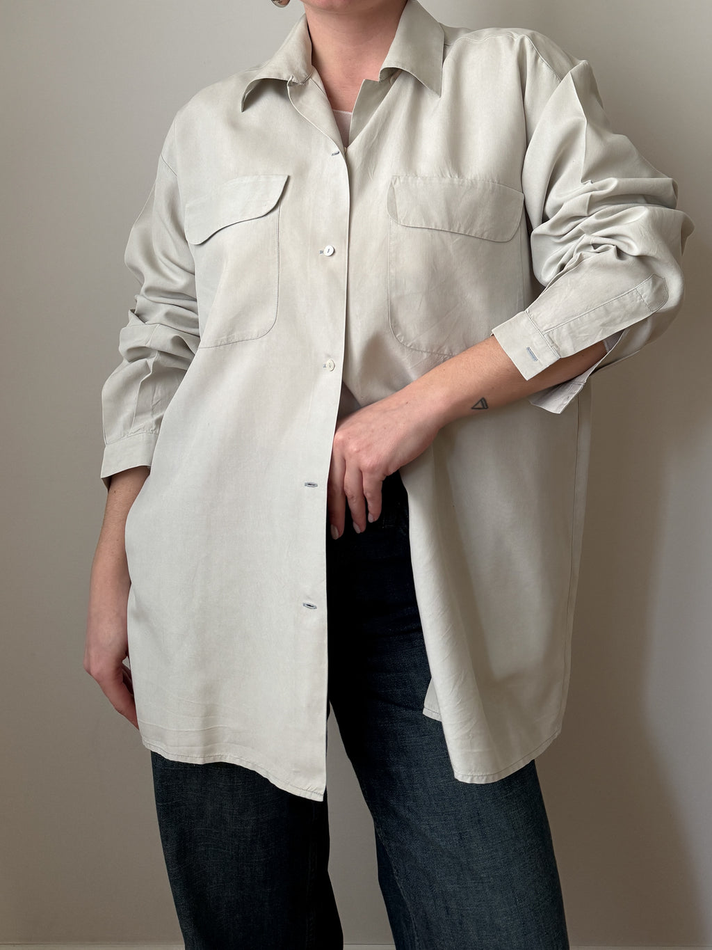 Camicia in pura seta opaca effetto cotone