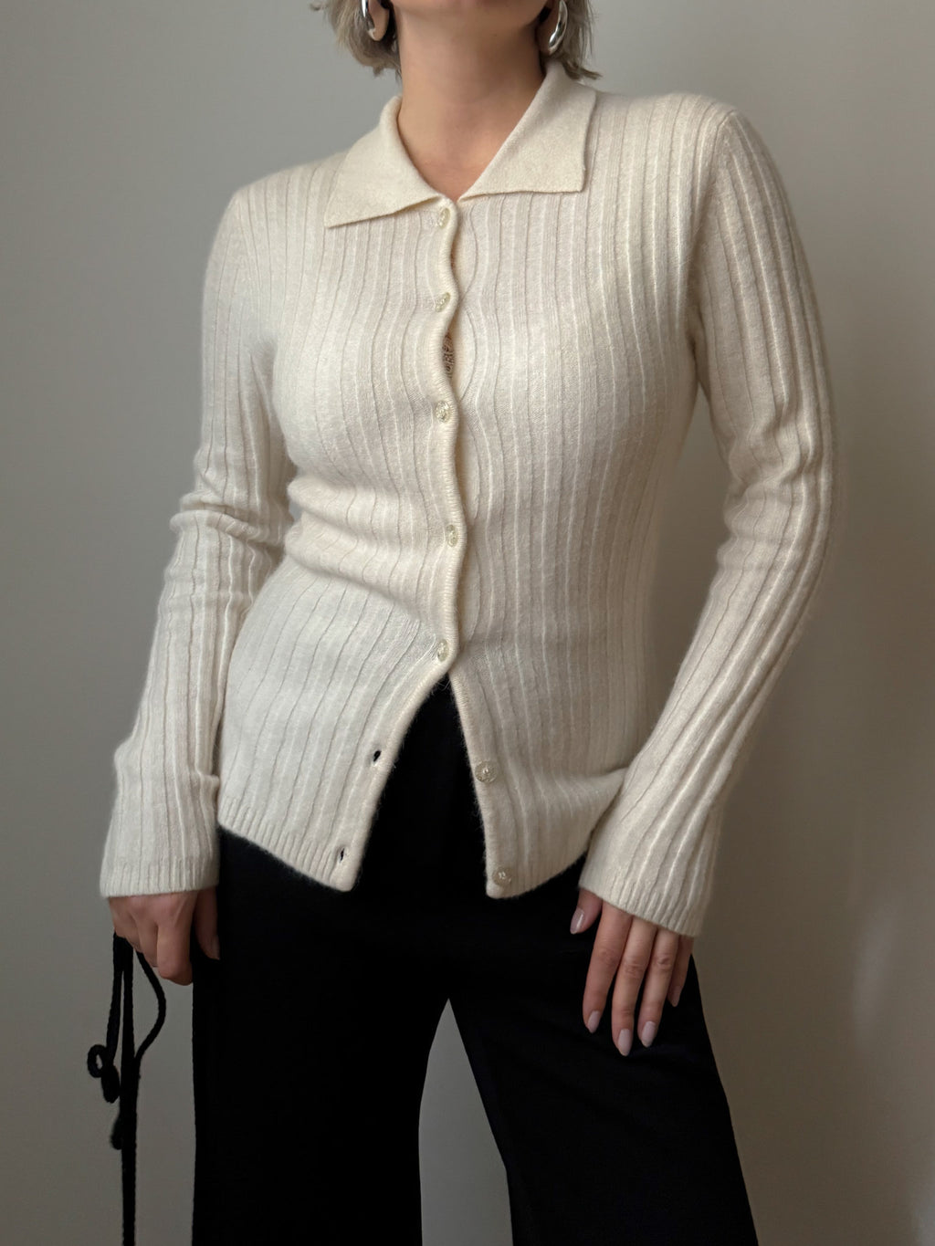 Angora and wool ivory cardigan