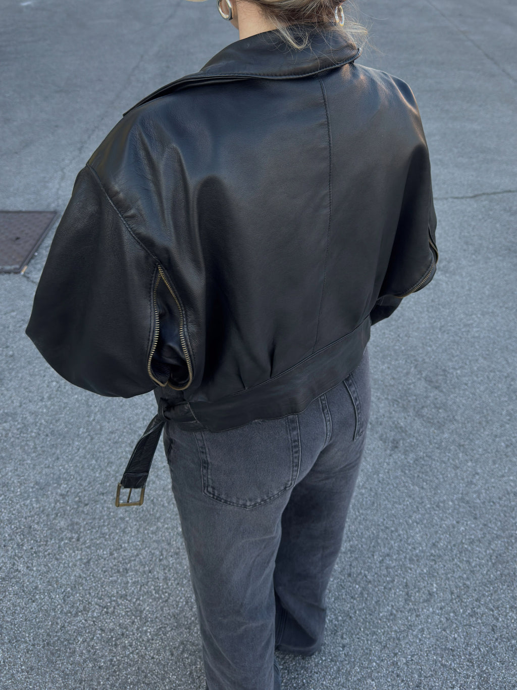 Genuin leather black bomber