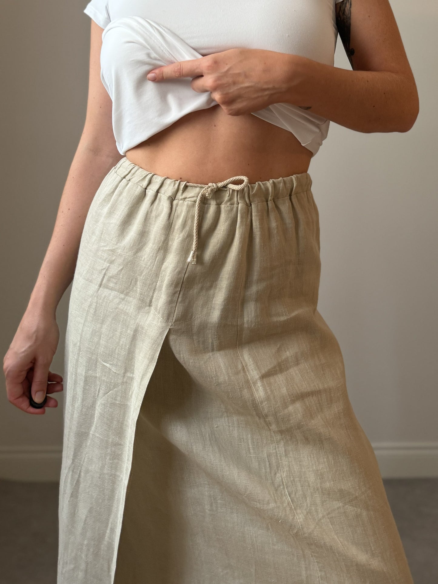 Pure linen beige skirt