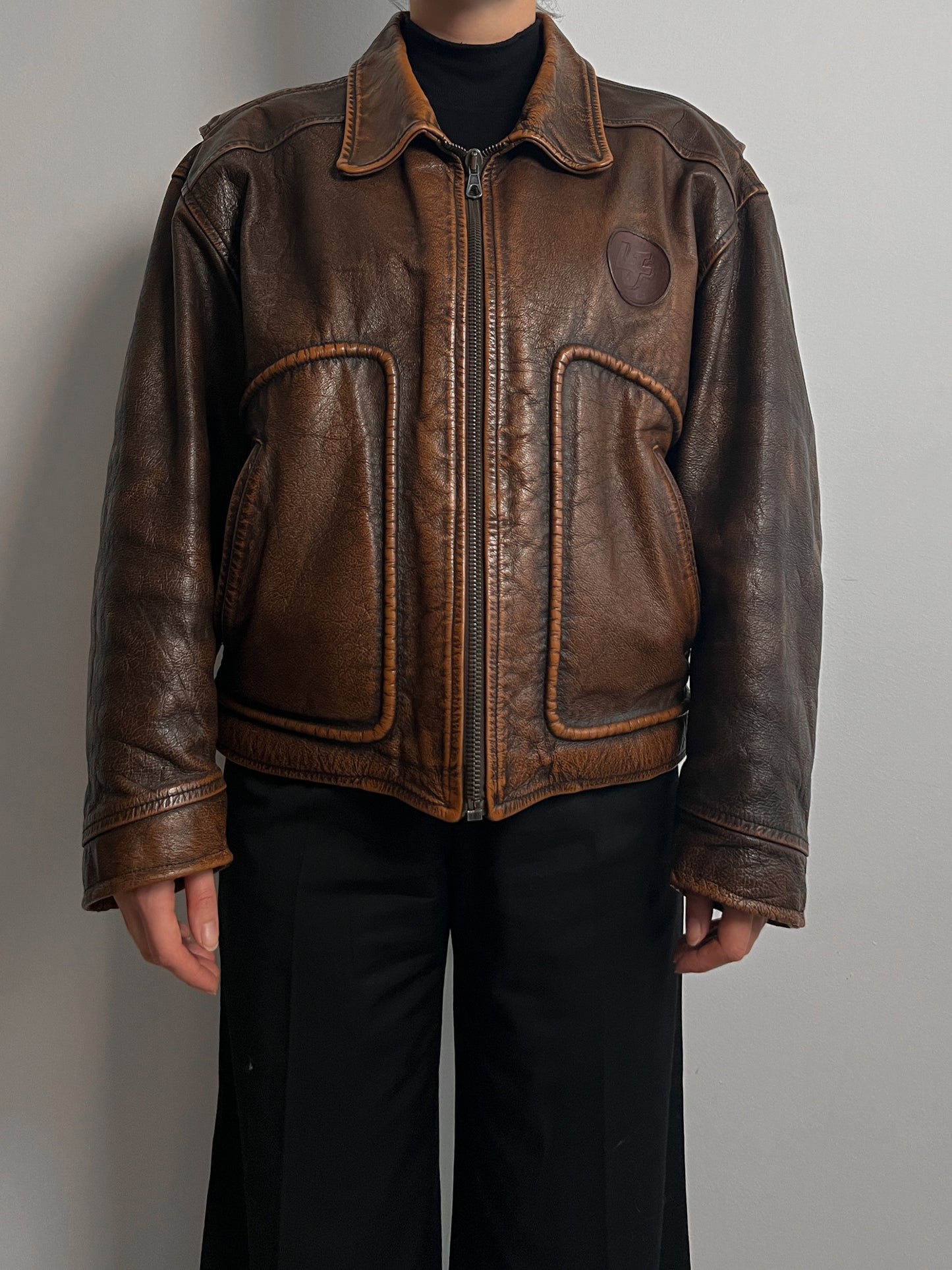 Genuine leather biker jacket