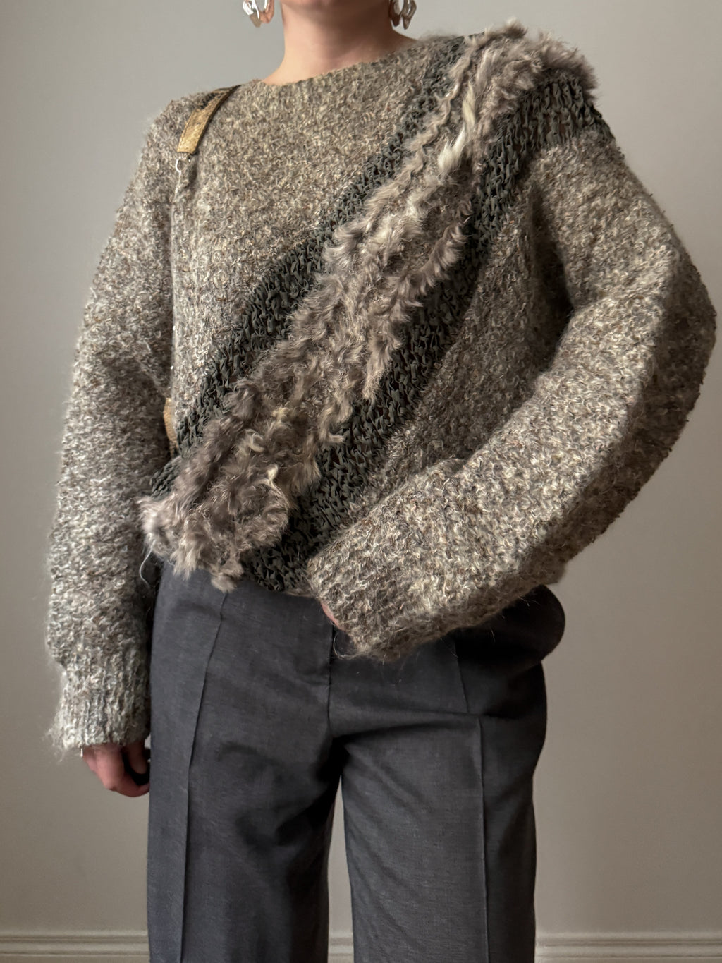 Wool and fur grey sand pull