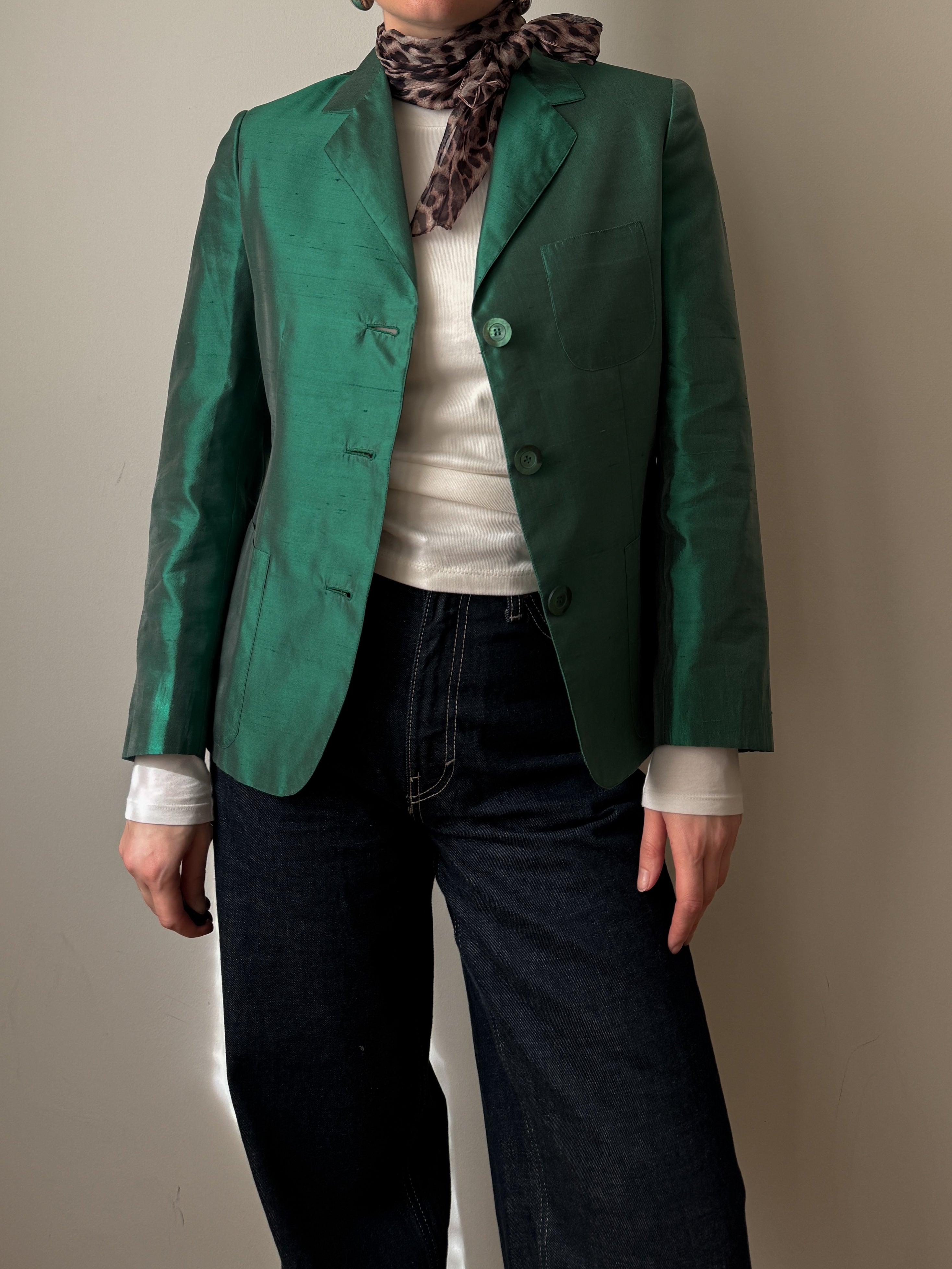 Shantung silk green blazer