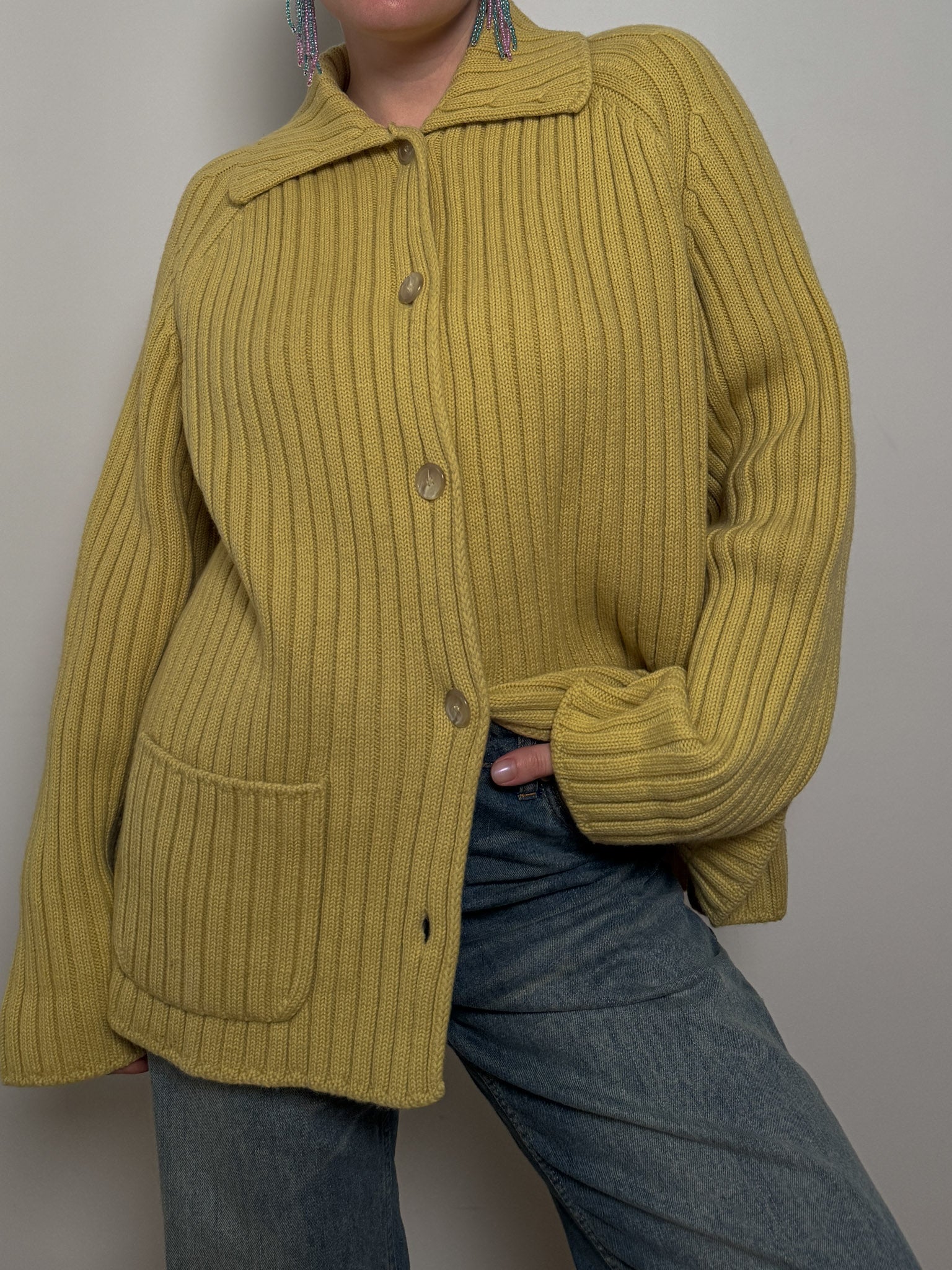 Pure virgin wool yellow cardigan